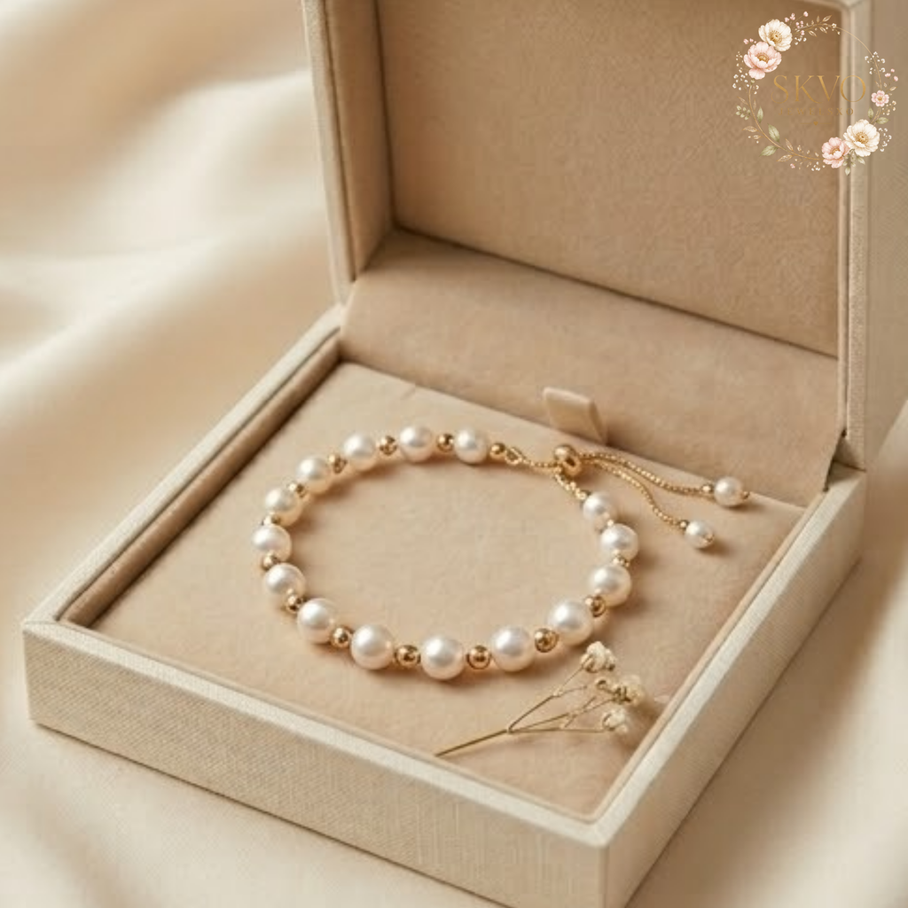 Pearl Bracelet, Pearl Jewelry, Adjustable Gold-Tone Chain, Bridal and Everyday Accessory
