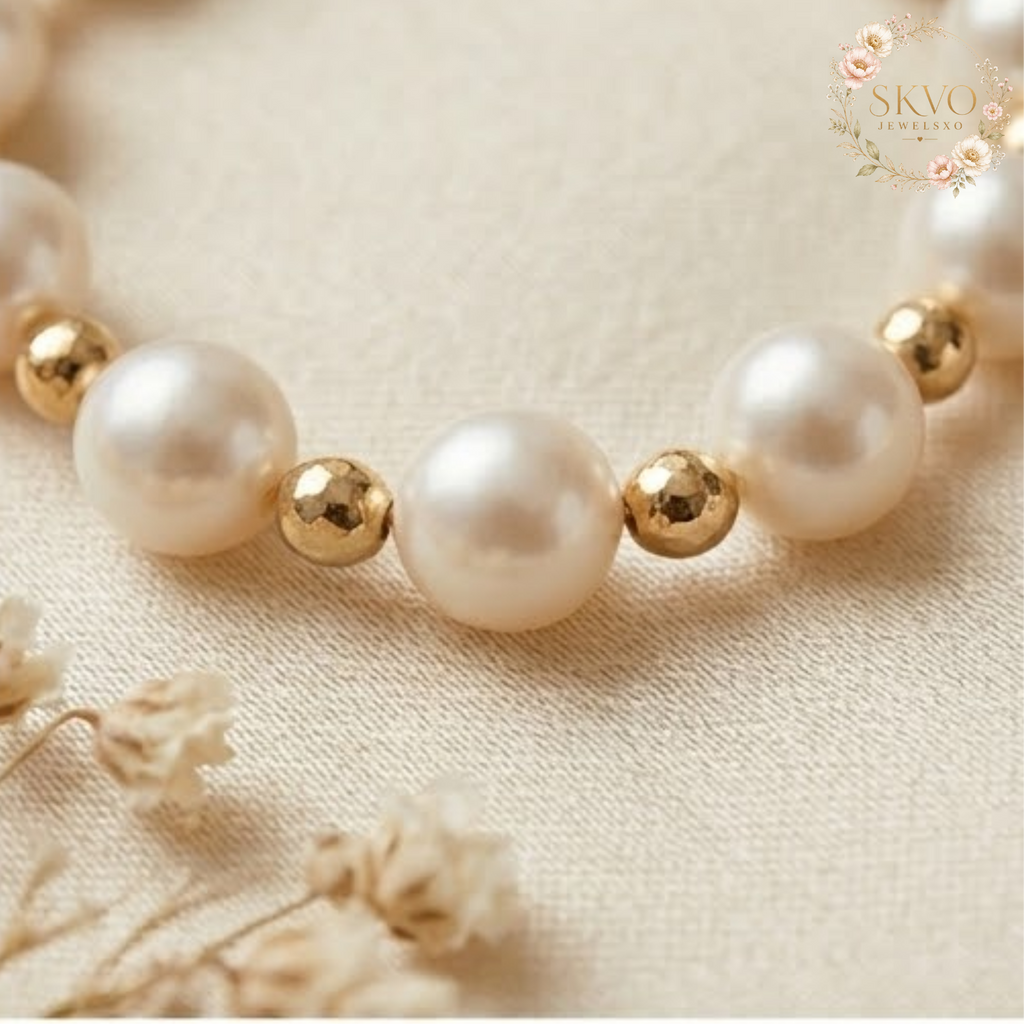 Pearl Bracelet, Pearl Jewelry, Adjustable Gold-Tone Chain, Bridal and Everyday Accessory