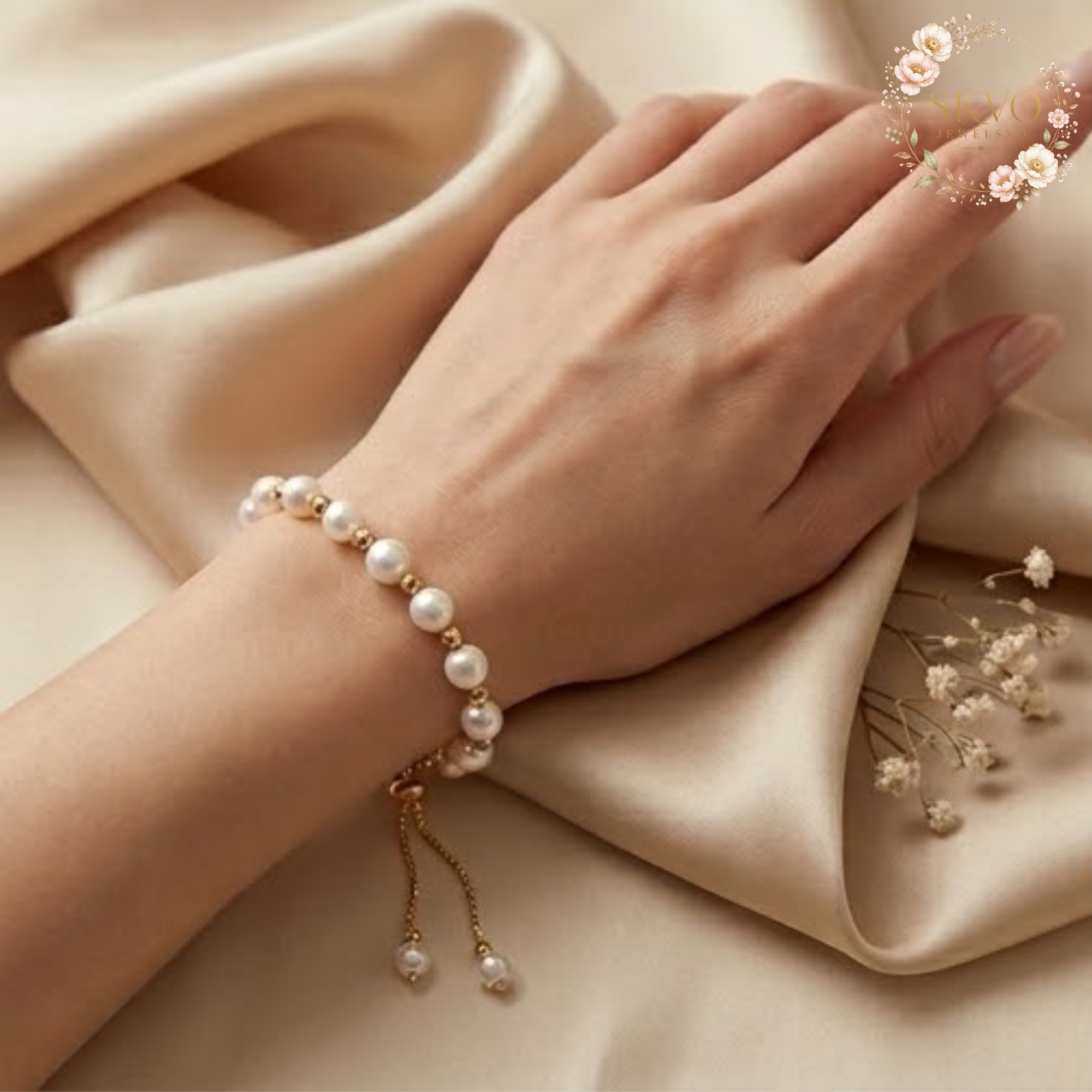 Pearl Bracelet, Pearl Jewelry, Adjustable Gold-Tone Chain, Bridal and Everyday Accessory
