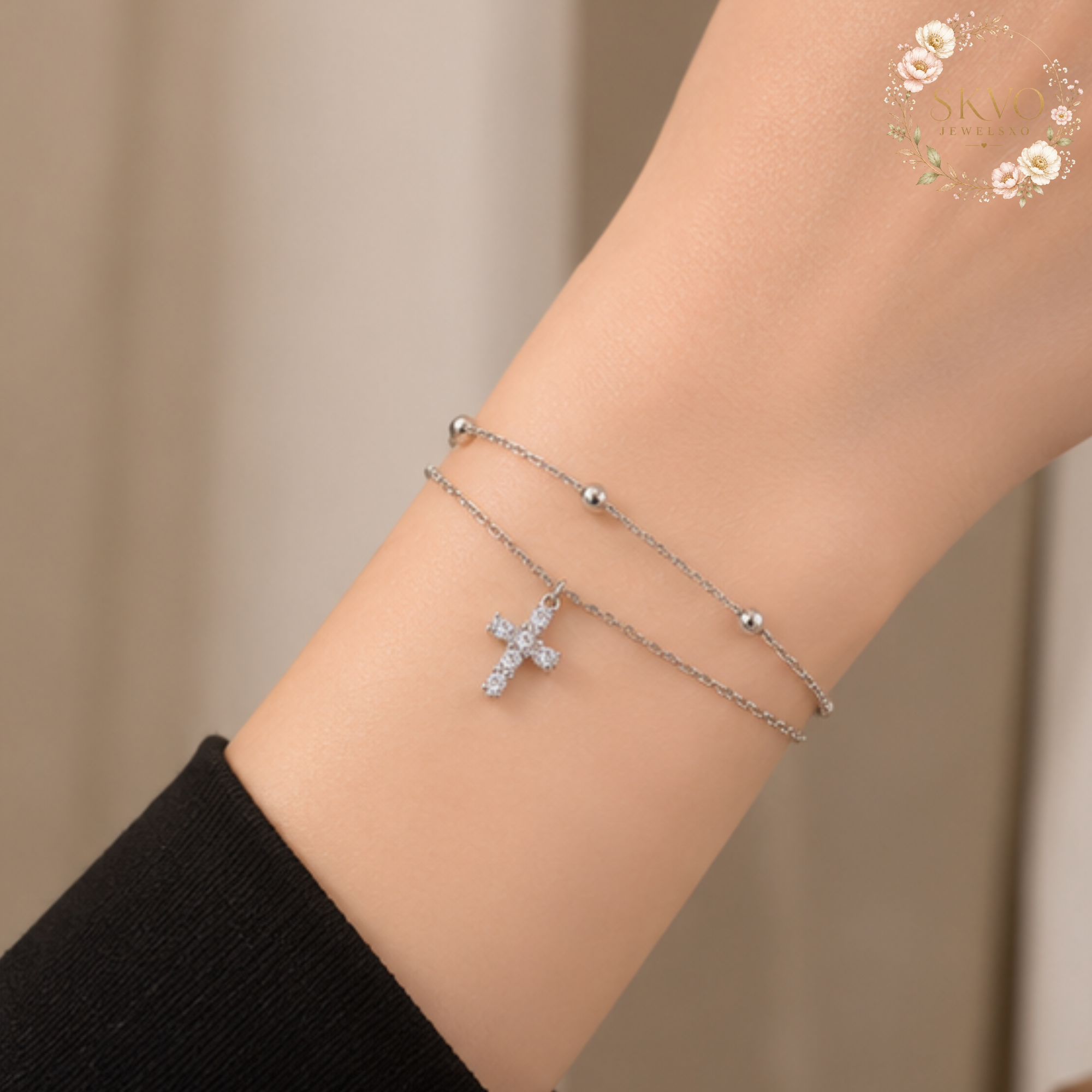 Cross Chain Bracelet for Women | Elegant Gold Color Jewelry | Christian Gift |Stylish Religious Accessory | Birthday Gift Idea