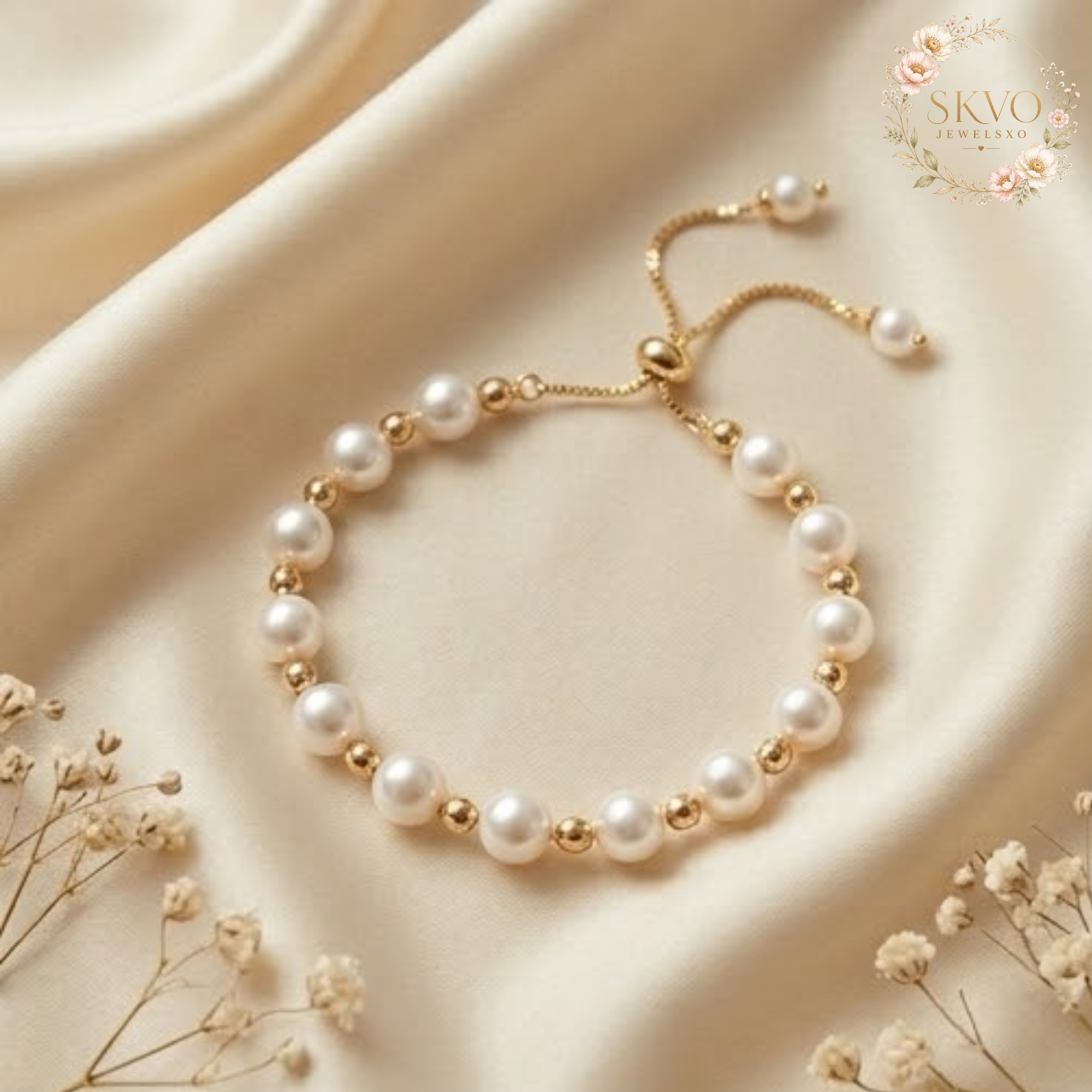 Pearl Bracelet, Pearl Jewelry, Adjustable Gold-Tone Chain, Bridal and Everyday Accessory
