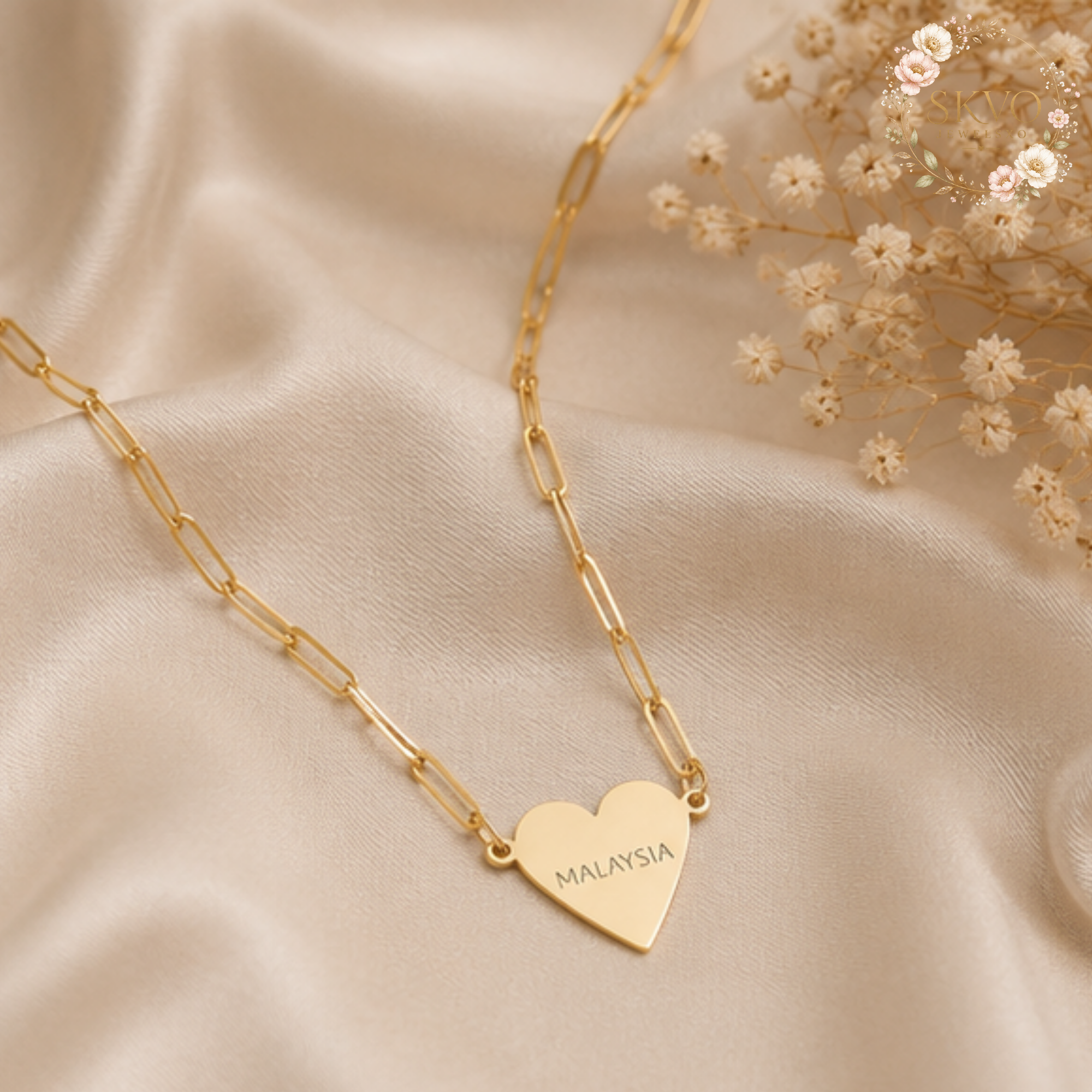 Engraved Heart Necklace | Gold Heart Pendant Necklace | Personalized Heart Necklace