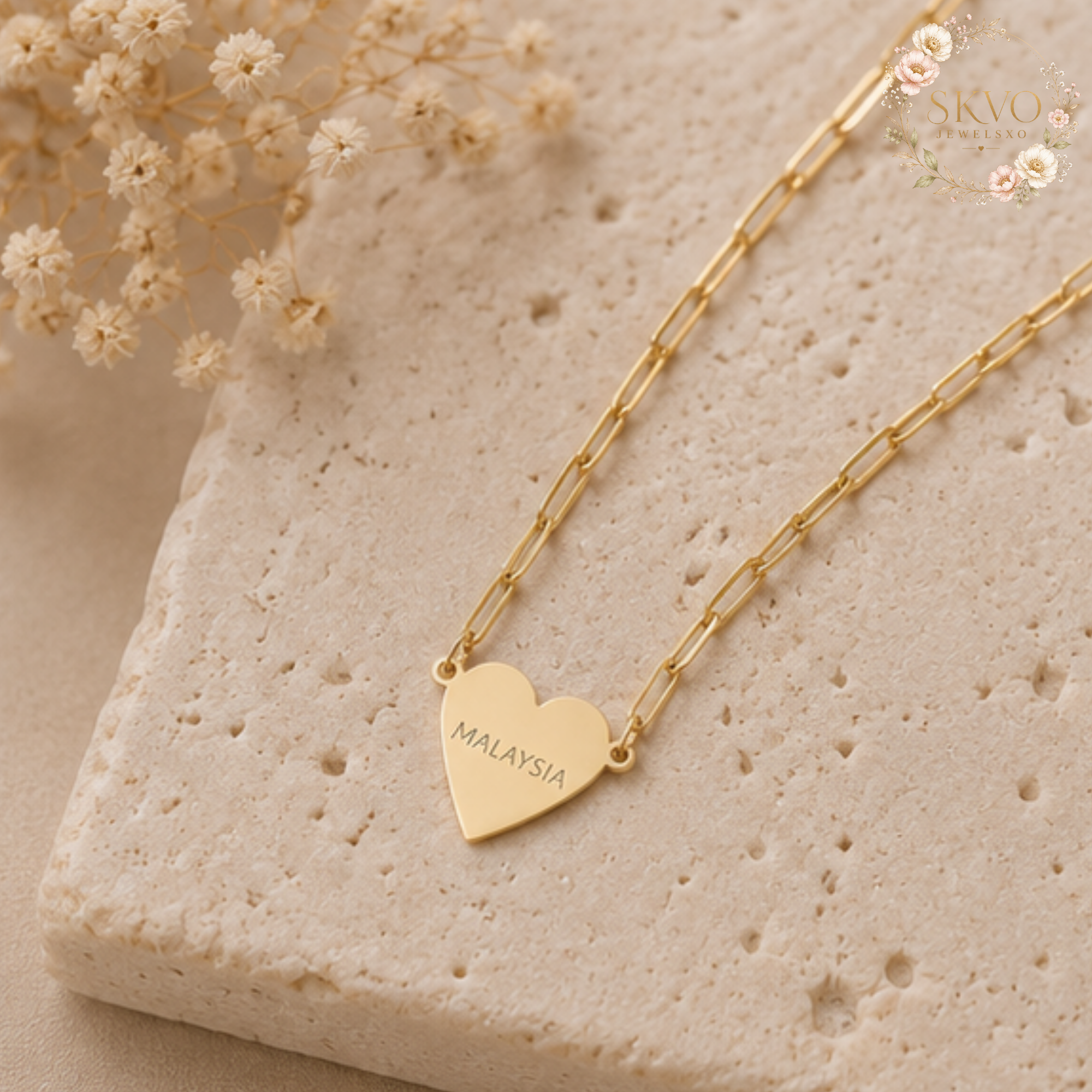 Engraved Heart Necklace | Gold Heart Pendant Necklace | Personalized Heart Necklace