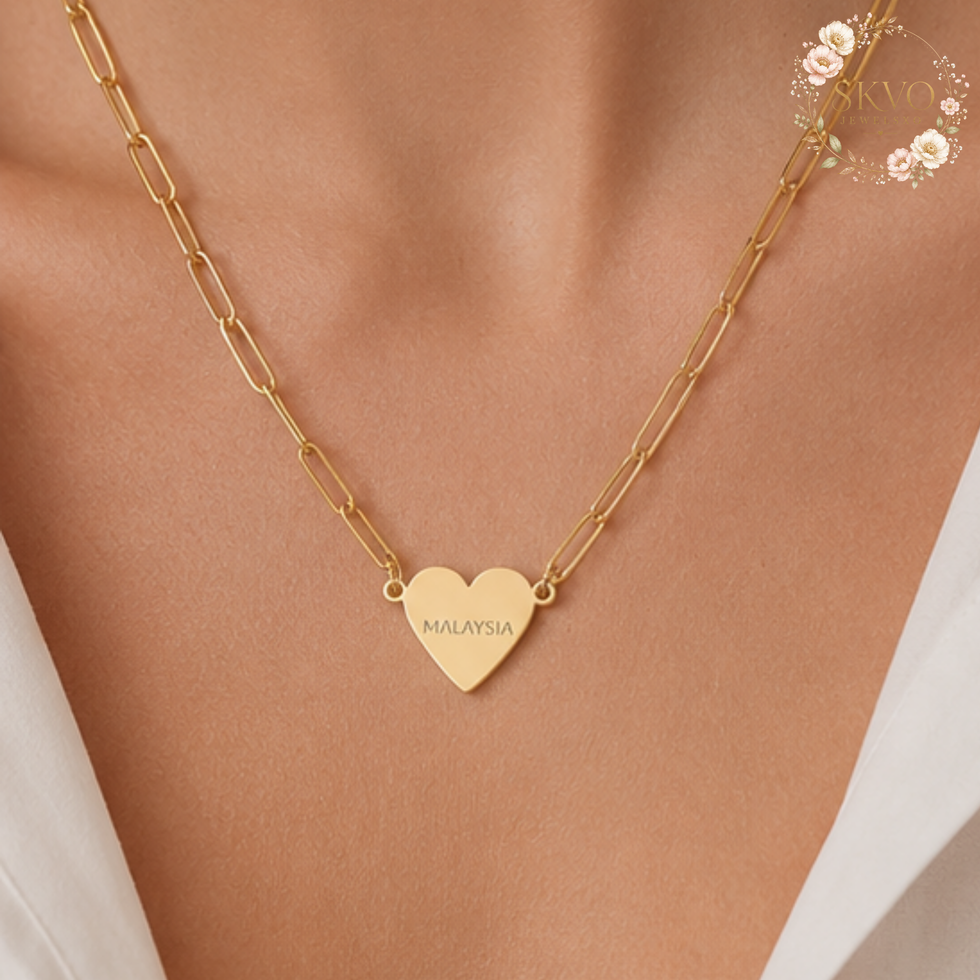 Engraved Heart Necklace | Gold Heart Pendant Necklace | Personalized Heart Necklace