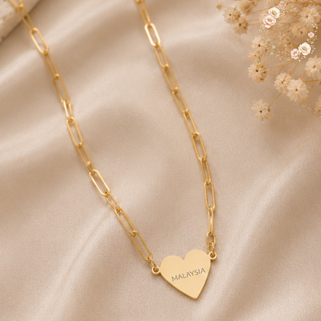 Engraved Heart Necklace | Gold Heart Pendant Necklace | Personalized Heart Necklace