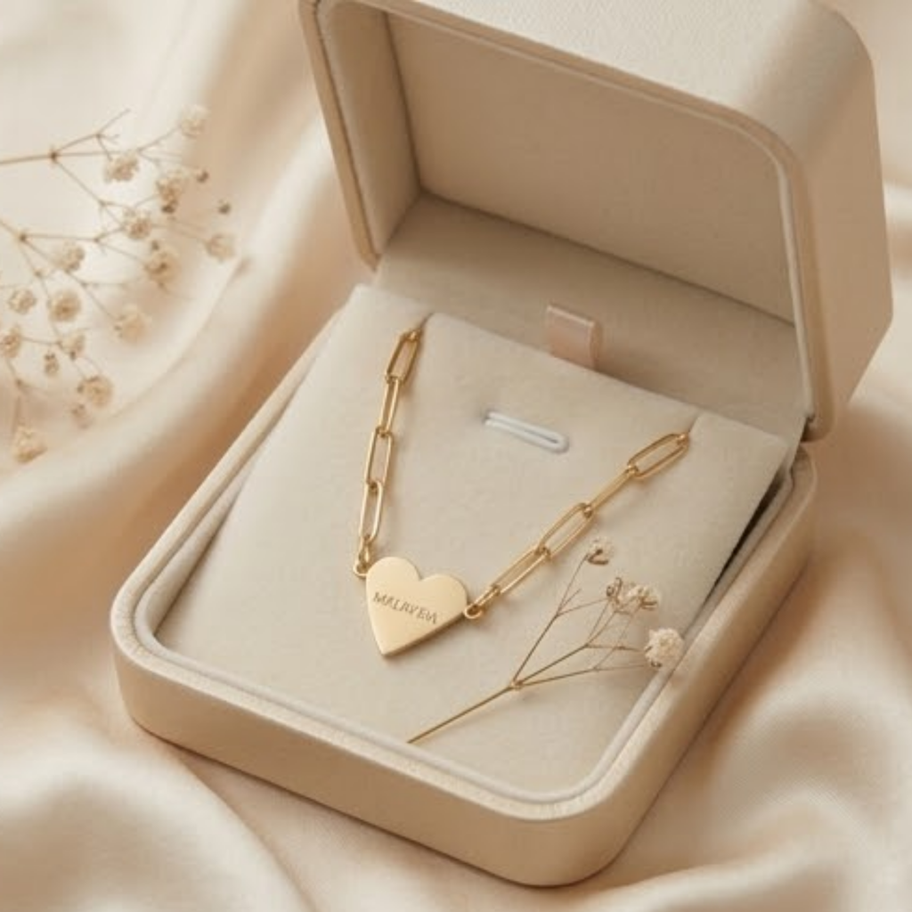 Engraved Heart Necklace | Gold Heart Pendant Necklace | Personalized Heart Necklace