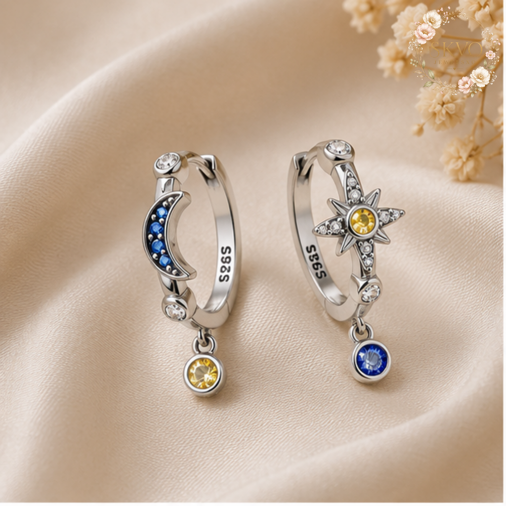 Celestial Moon Sun Earrings | Sterling Silver Tarot Jewelry with Gemstone Dangles | Cosmic Astrology Gift for Zodiac Lovers