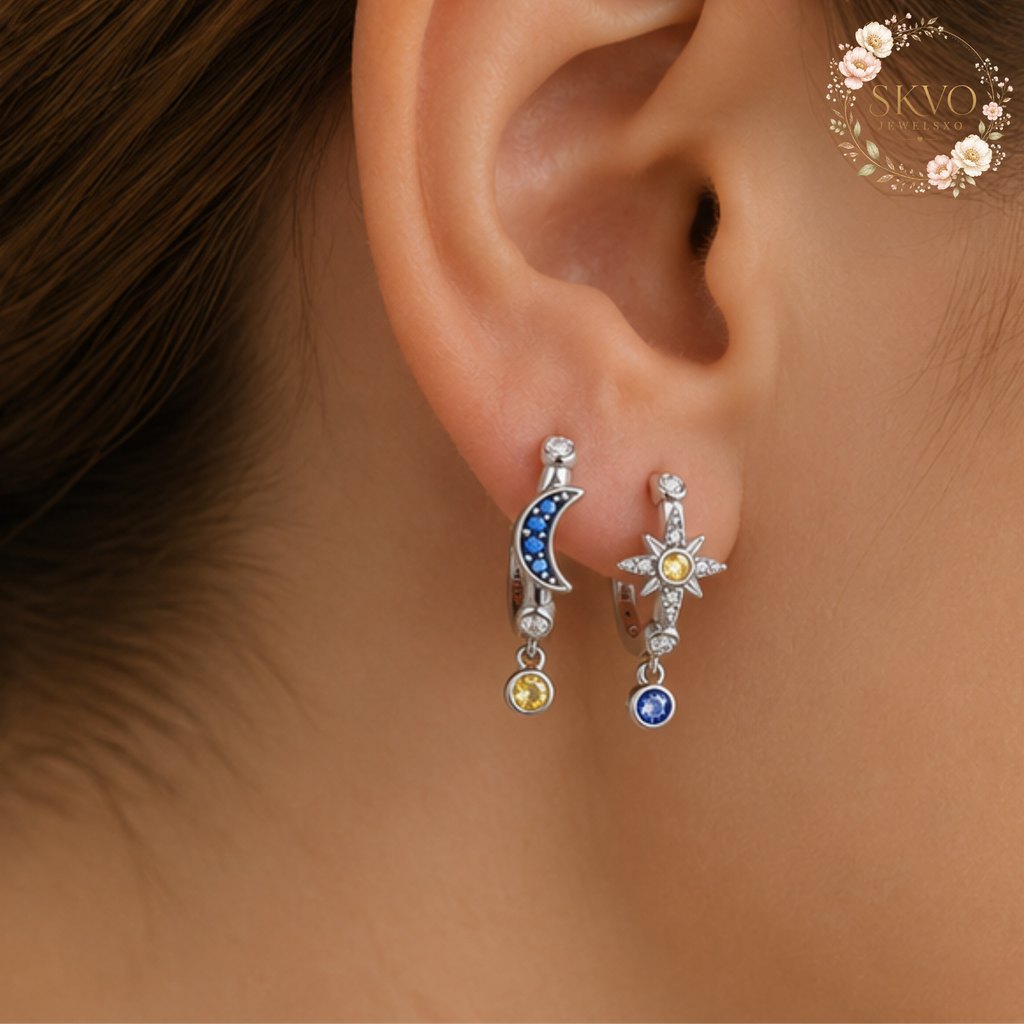 Celestial Moon Sun Earrings | Sterling Silver Tarot Jewelry with Gemstone Dangles | Cosmic Astrology Gift for Zodiac Lovers