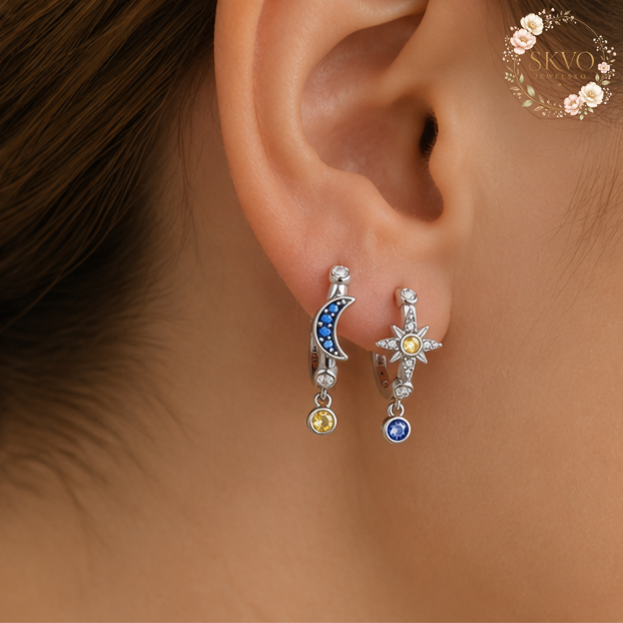 Celestial Moon Sun Earrings | Sterling Silver Tarot Jewelry with Gemstone Dangles | Cosmic Astrology Gift for Zodiac Lovers