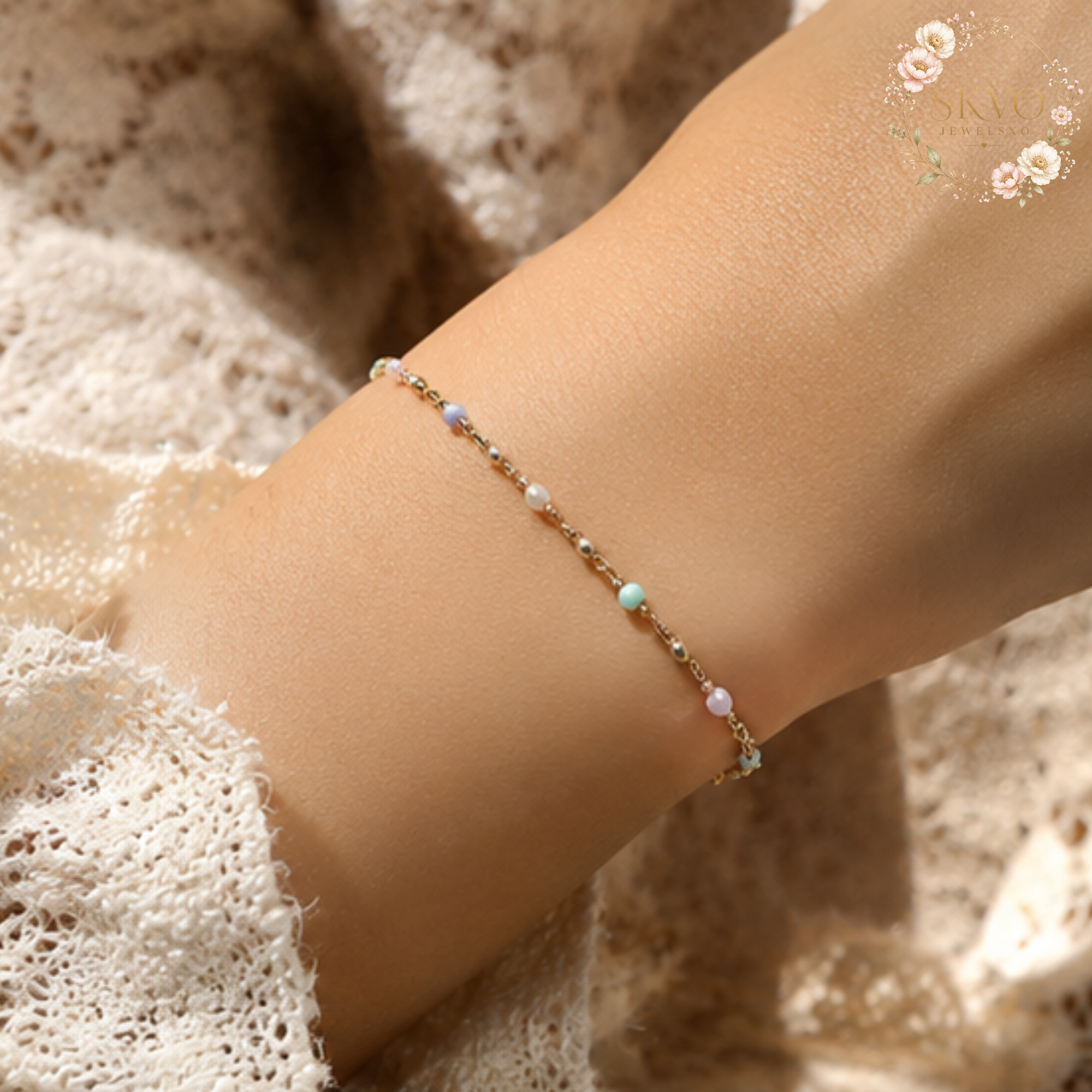 Pastel Thin Link Chain Bracelet, Delicate Jewelry for Women, Minimalist Silver Accessory, Gift for Her, Layering Bracelet
