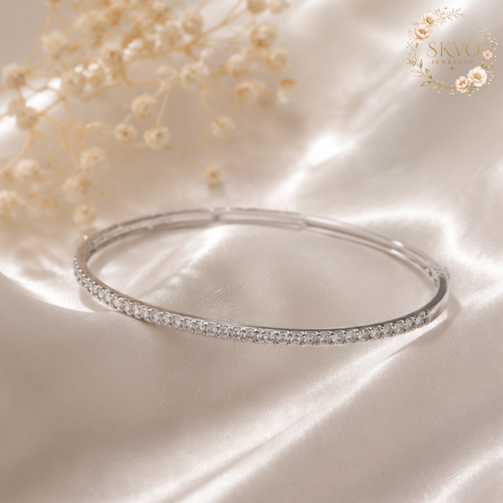 925 Sterling Silver Diamond Bangle Wedding Jewelry 