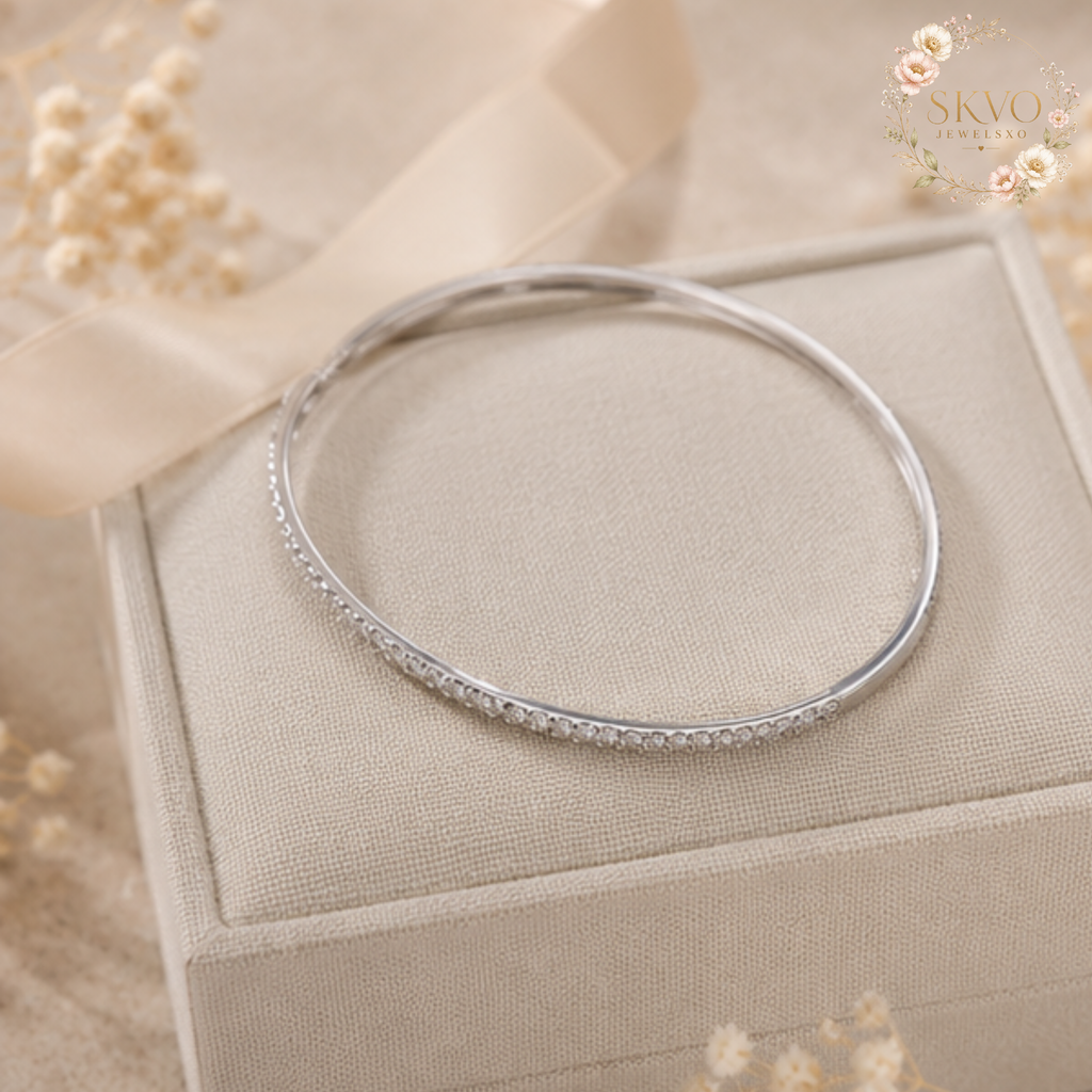 925 Sterling Silver Diamond Bangle Wedding Jewelry 
