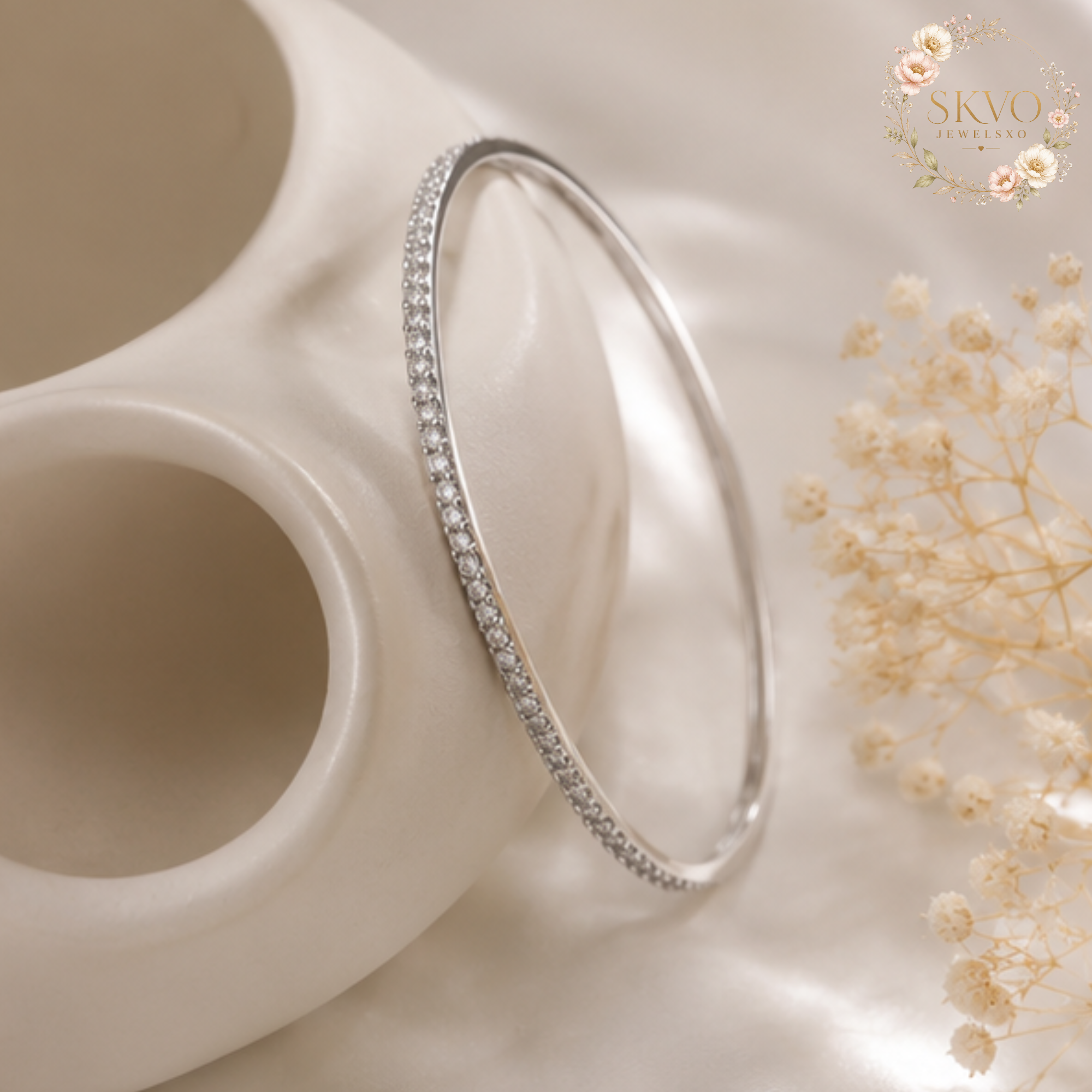 925 Sterling Silver Diamond Bangle Wedding Jewelry 