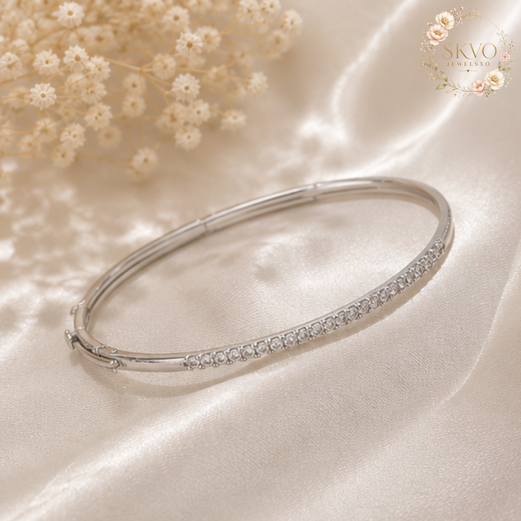 925 Sterling Silver Diamond Bangle Wedding Jewelry 