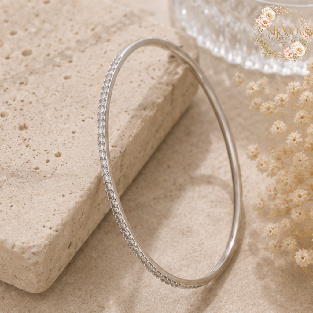 925 Sterling Silver Diamond Bangle Wedding Jewelry 