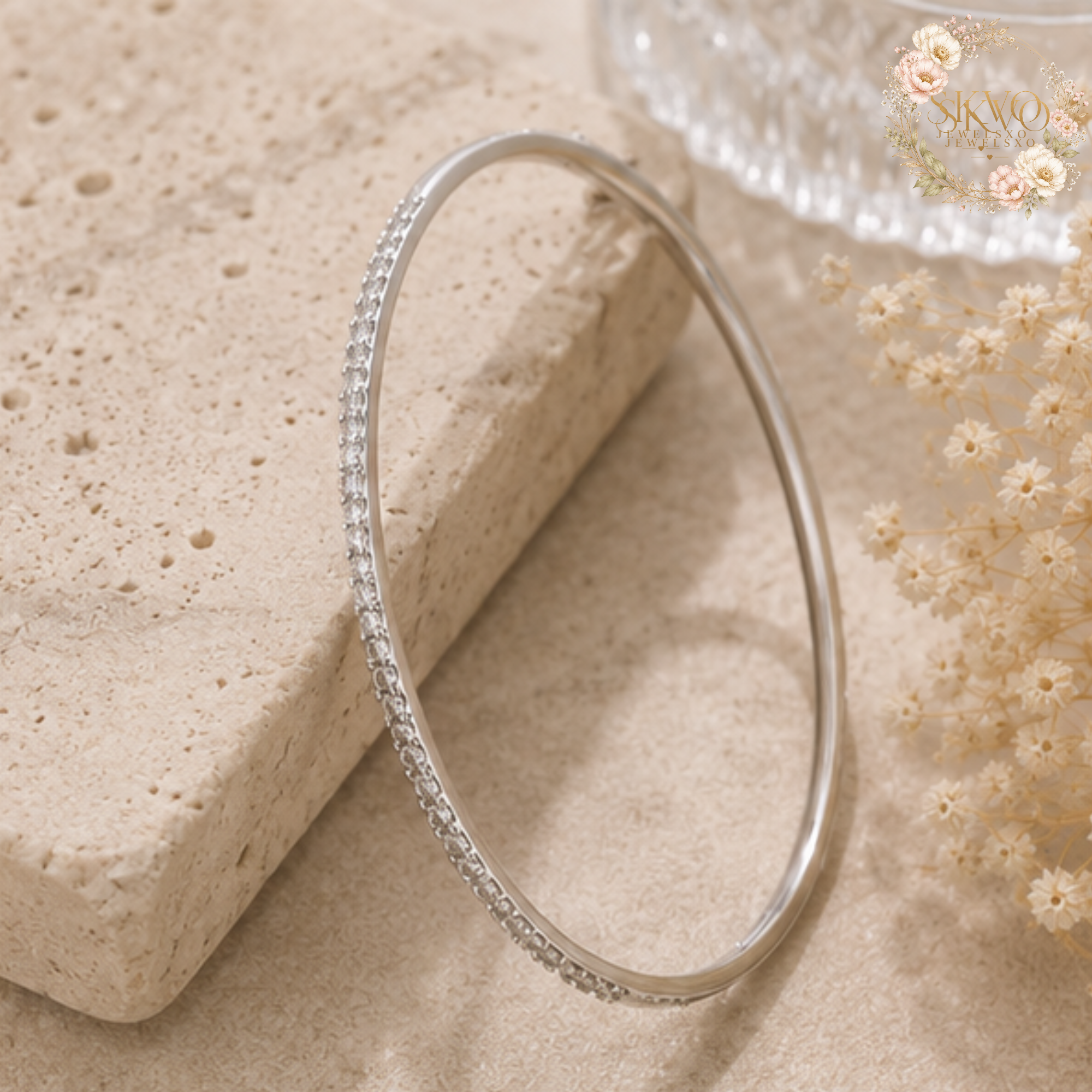 925 Sterling Silver Diamond Bangle Wedding Jewelry 