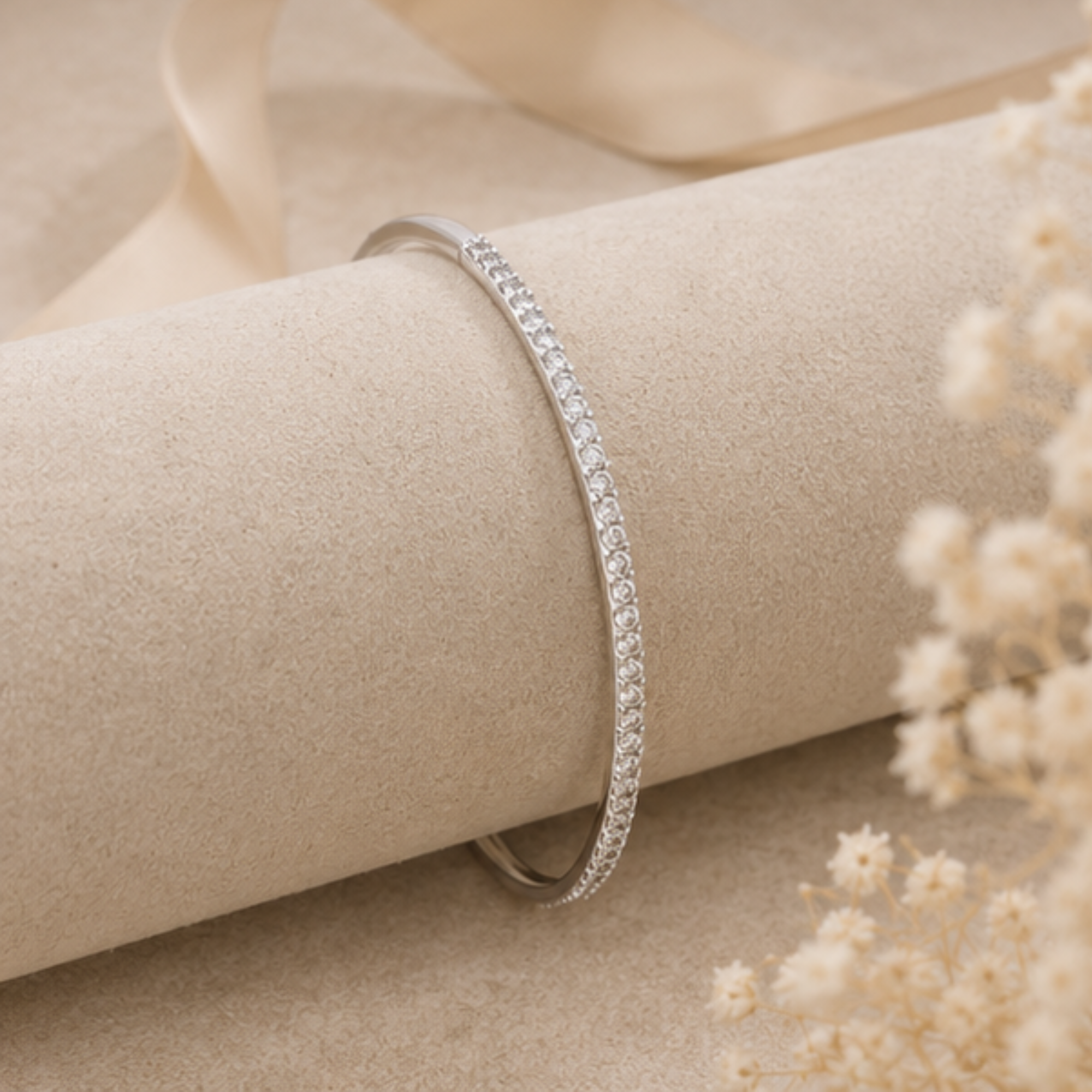925 Sterling Silver Diamond Bangle Wedding Jewelry 