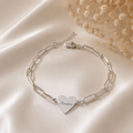 Engraved Heart Paperclip Bracelet | Personalized Initials, Sterling Look Chain