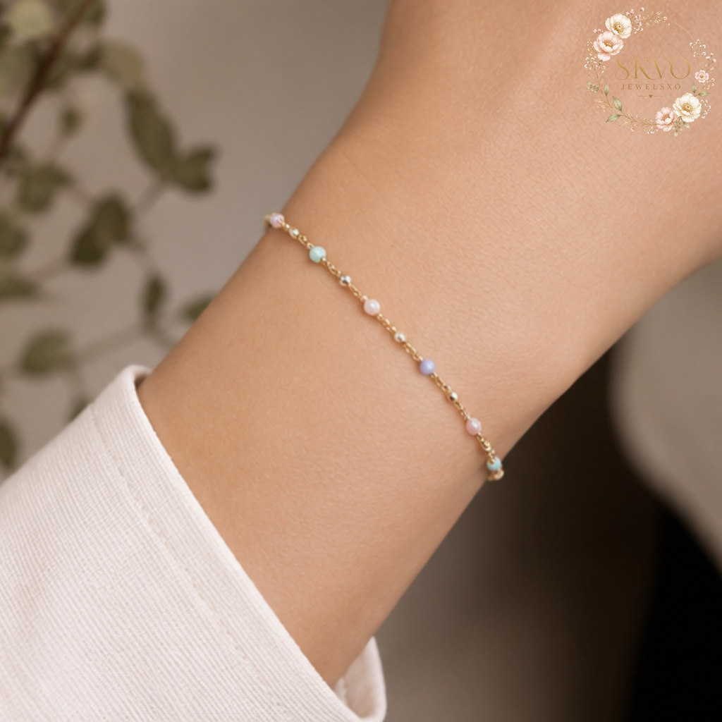 Pastel Thin Link Chain Bracelet, Delicate Jewelry for Women, Minimalist Silver Accessory, Gift for Her, Layering Bracelet