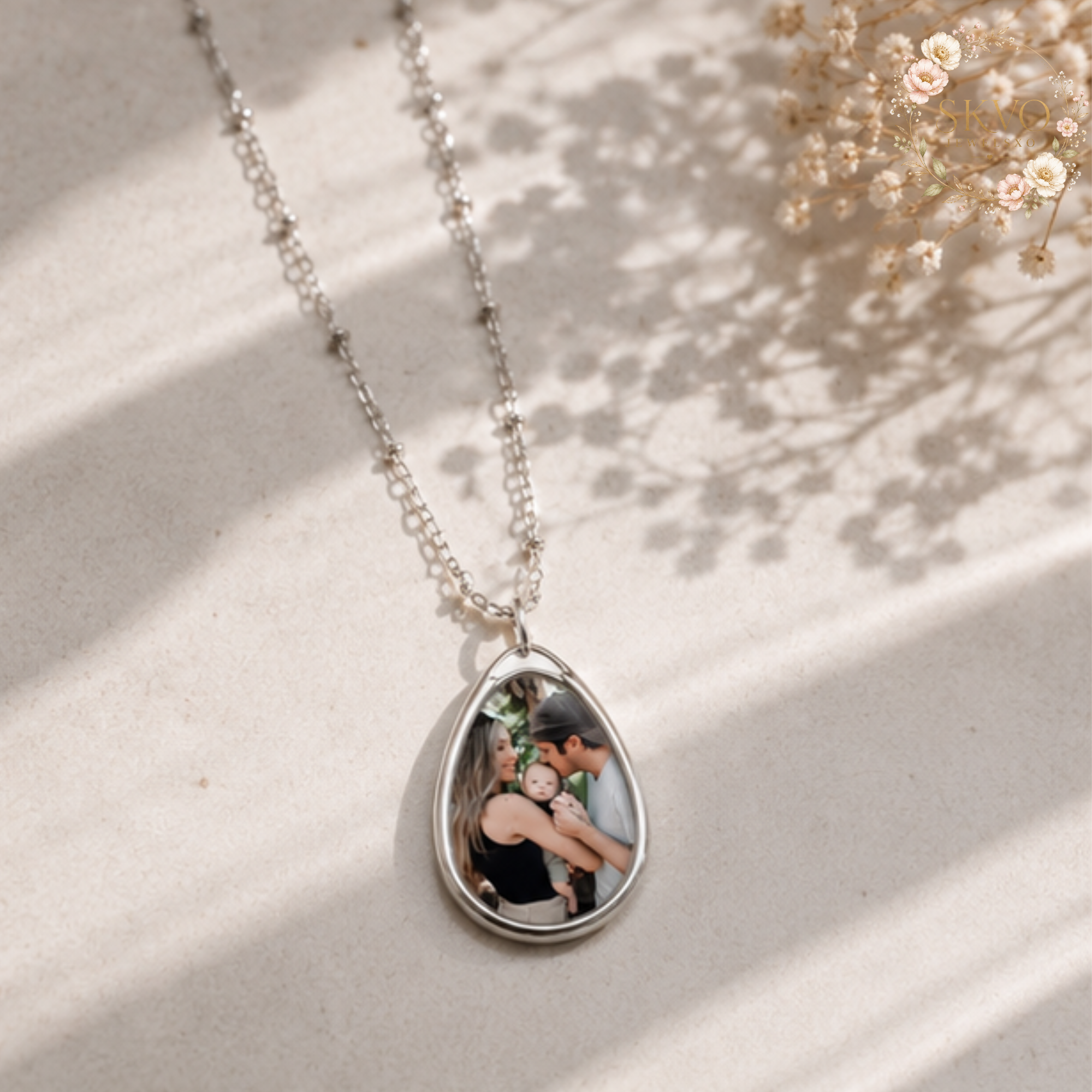 Personal Photo Oval Necklace | Engraved Teardrop Pendant, Custom Picture Jewelry