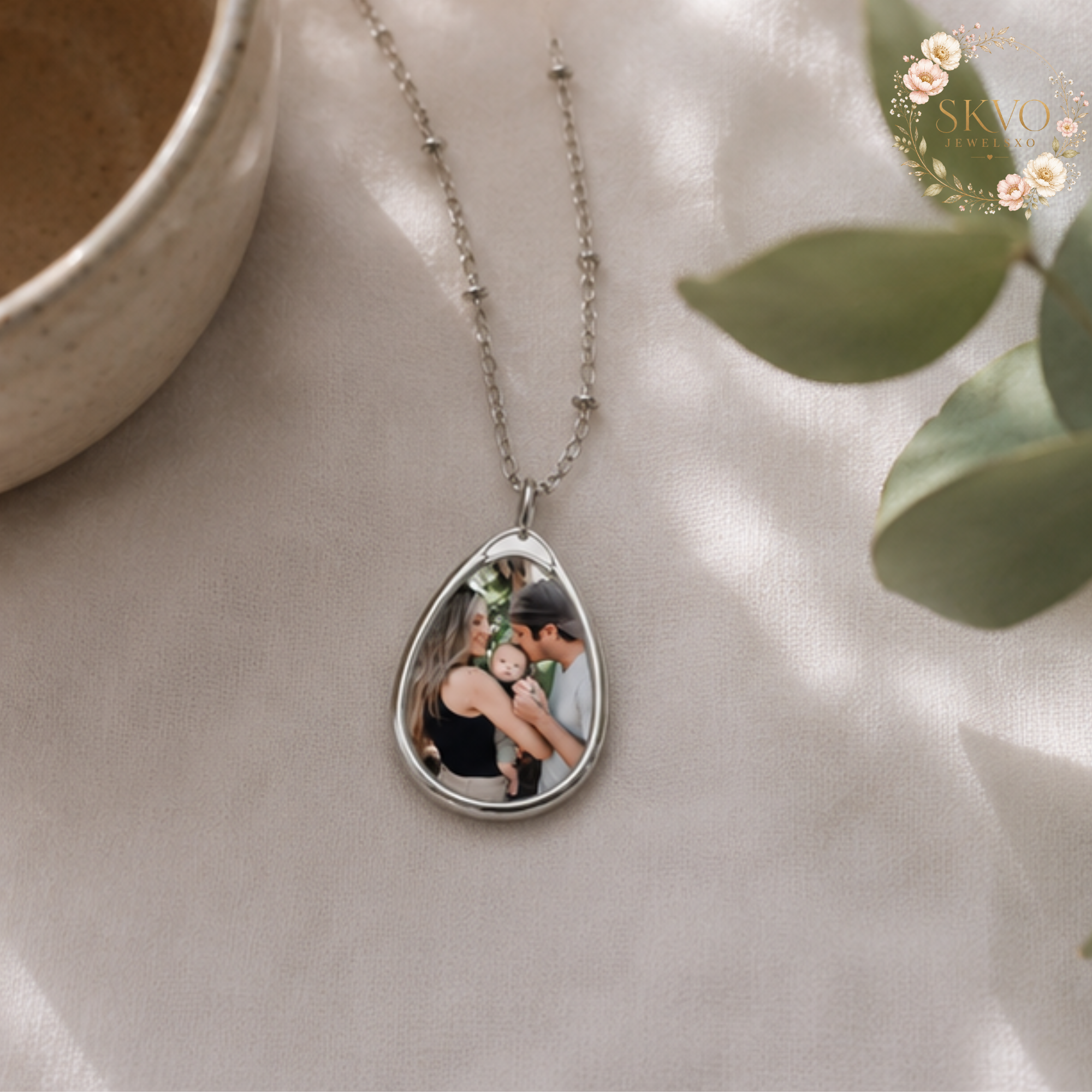 Personal Photo Oval Necklace | Engraved Teardrop Pendant, Custom Picture Jewelry