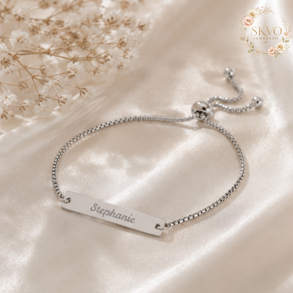 Engraved Name Bar Bracelet Adjustable