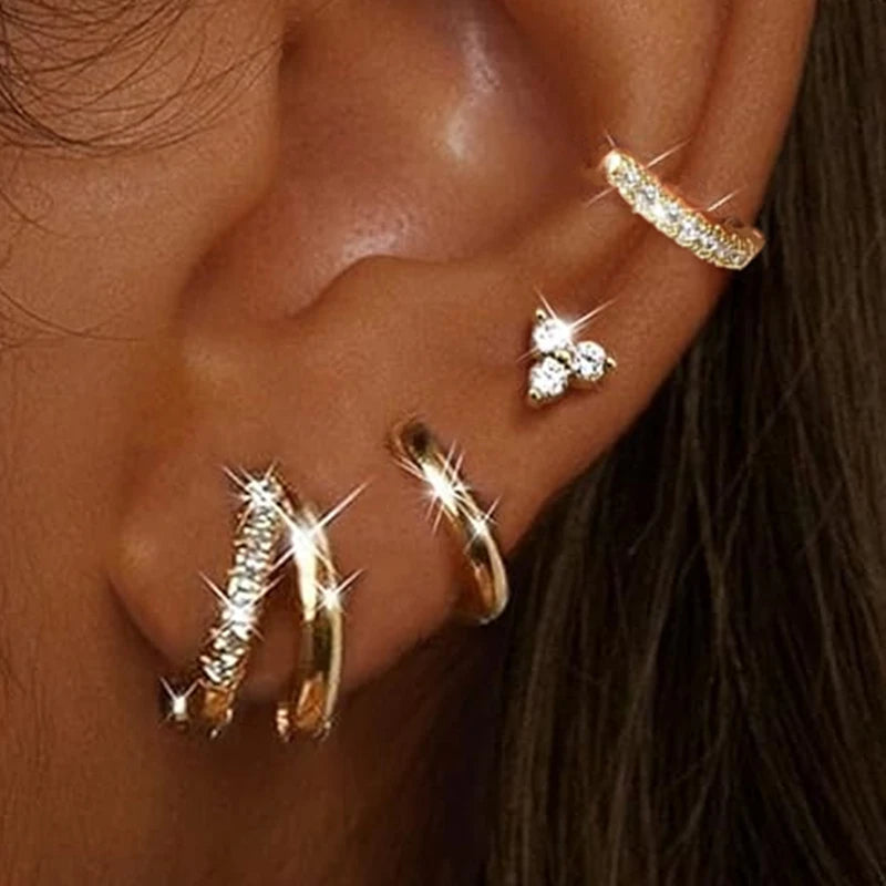 4PC Chain Huggie Earring Set for Women Fashion Flower Tragus Hoop Earrings Bulk Cartilage Piercing Helix Jewelry Lobe Earing Lot