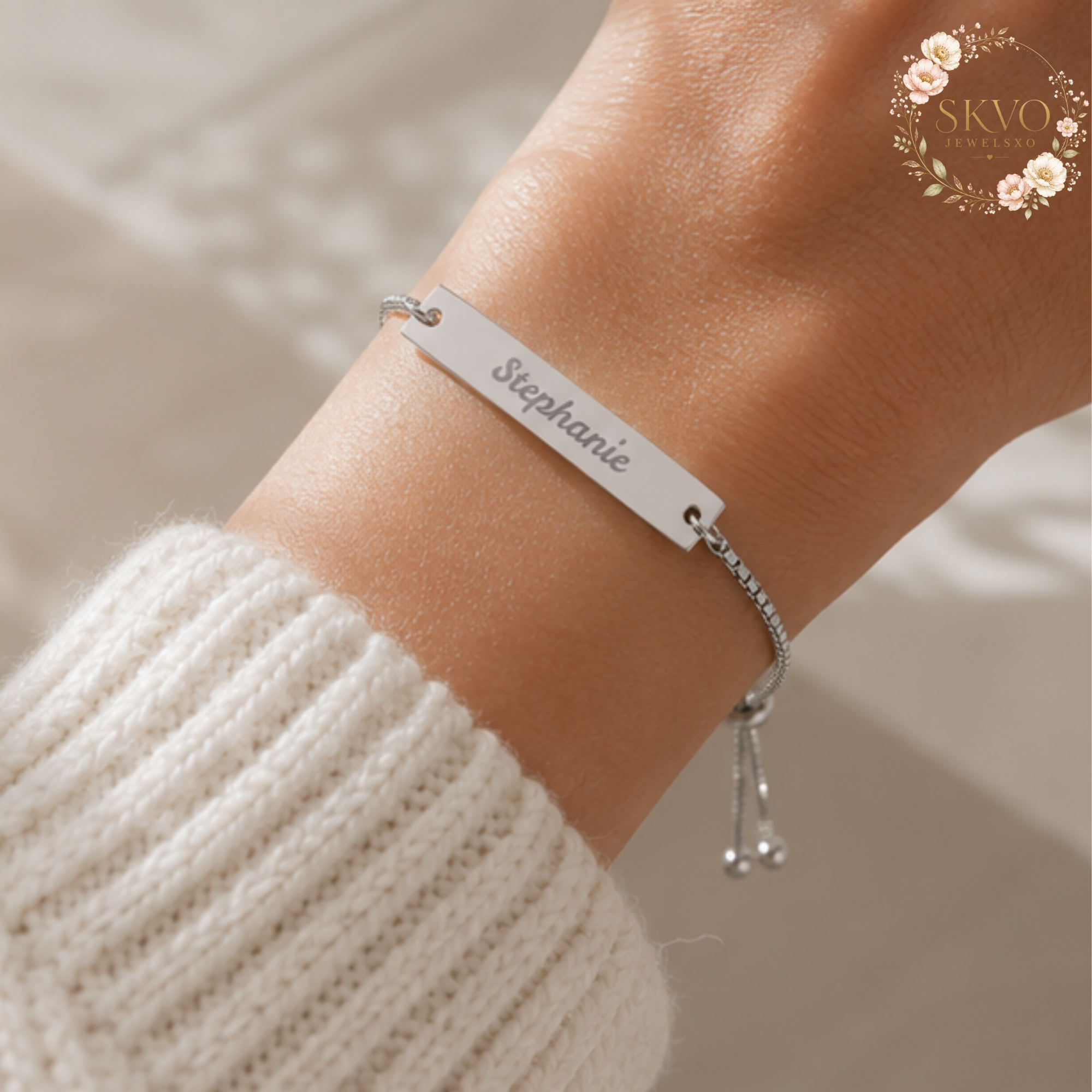 Engraved Name Bar Bracelet Adjustable