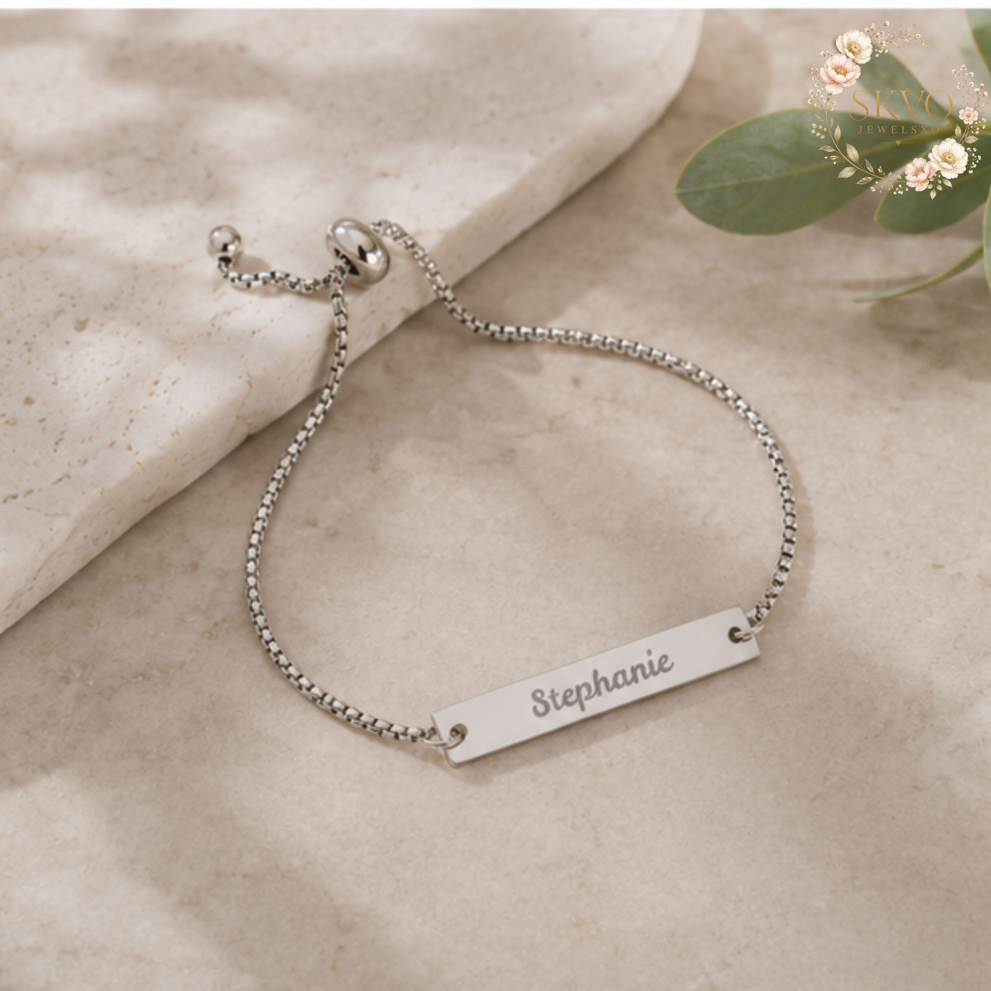 Engraved Name Bar Bracelet Adjustable