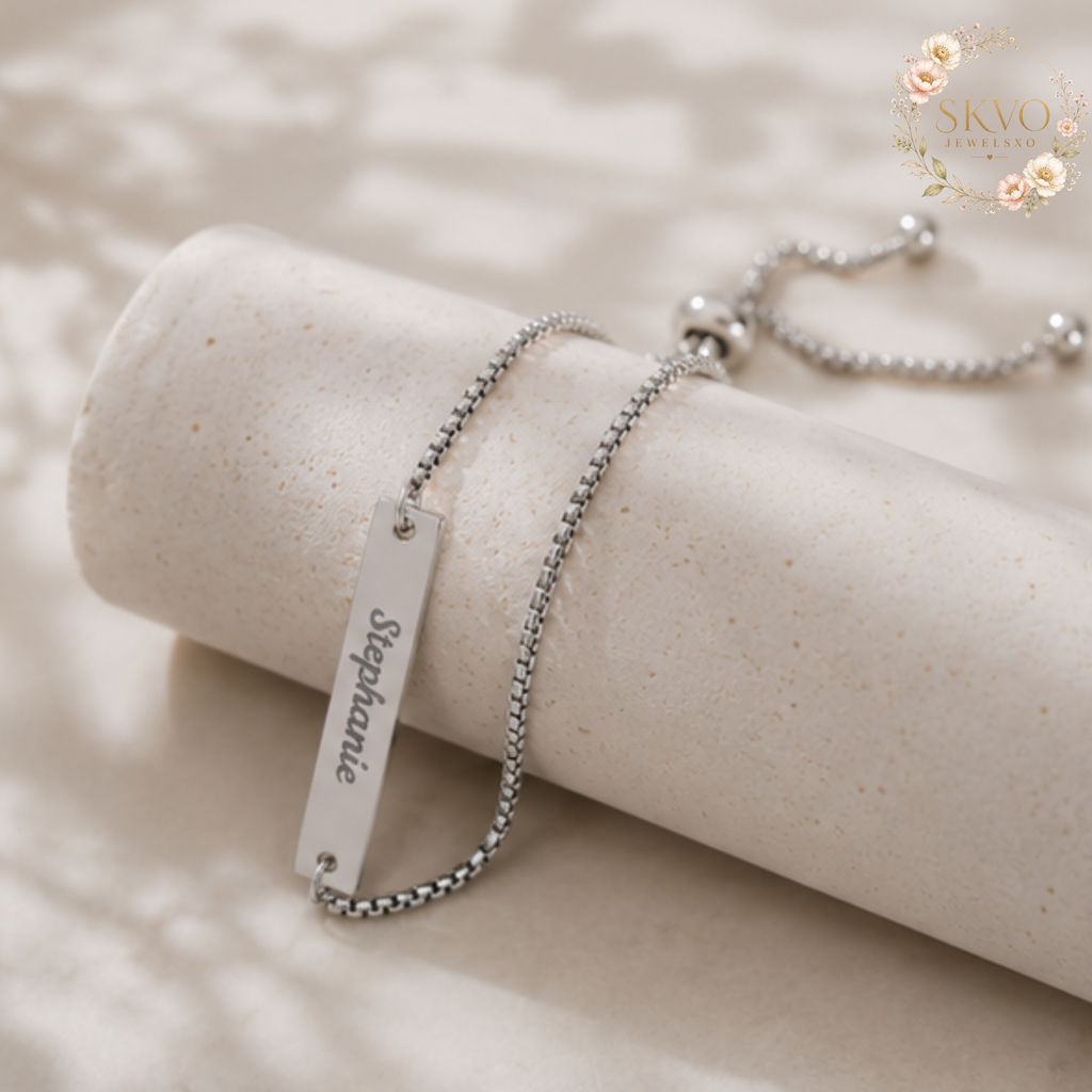 Engraved Name Bar Bracelet Adjustable