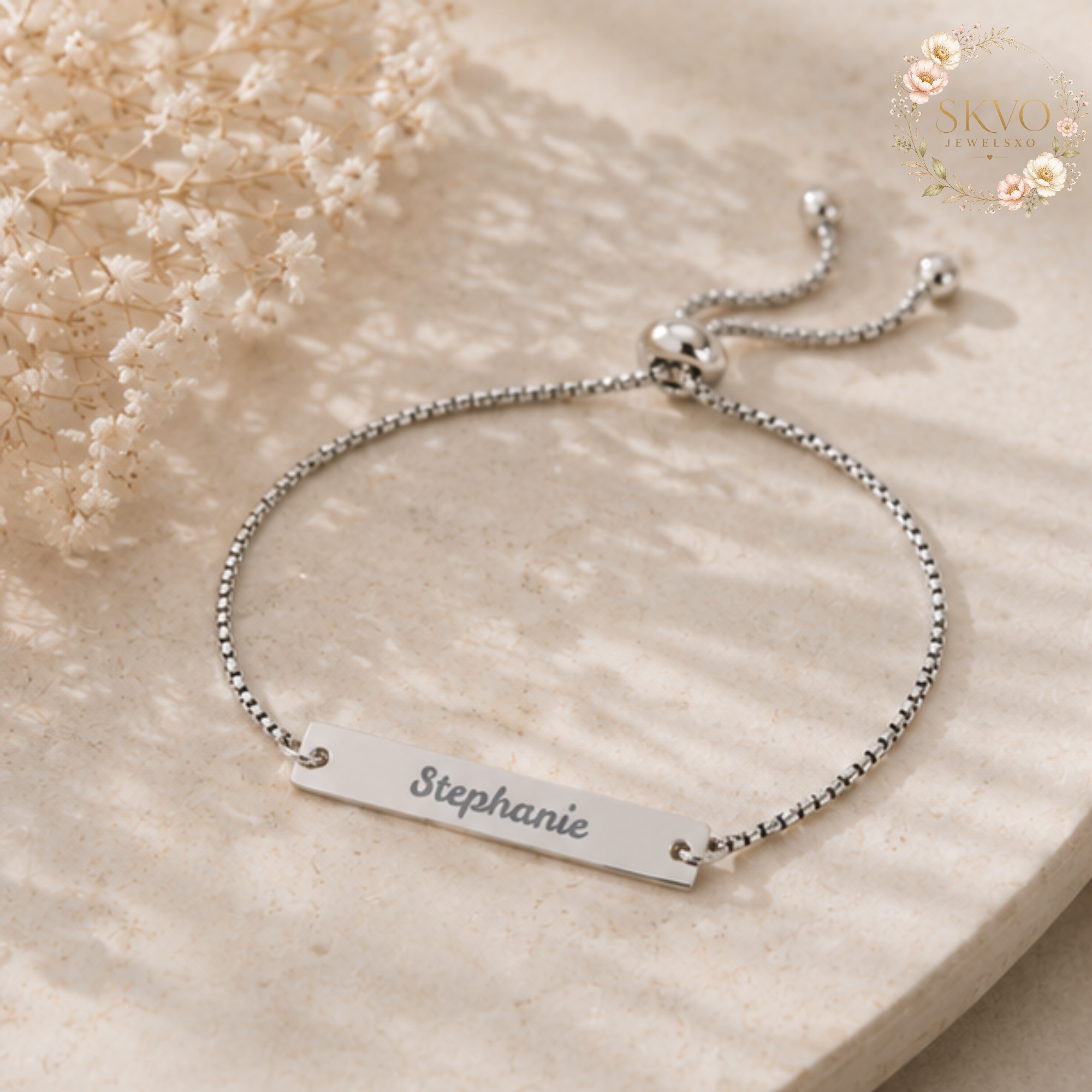 Engraved Name Bar Bracelet Adjustable