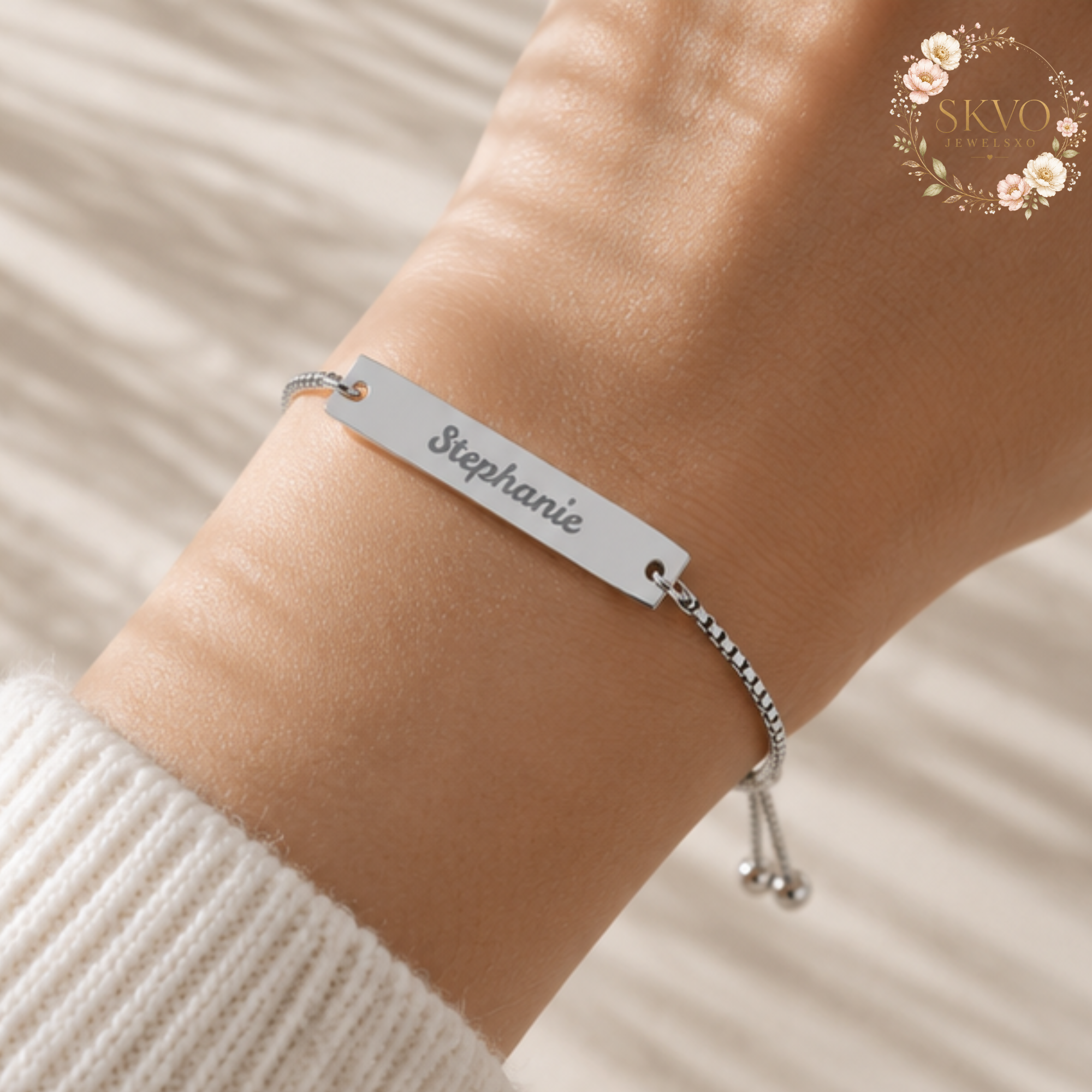 Engraved Name Bar Bracelet Adjustable