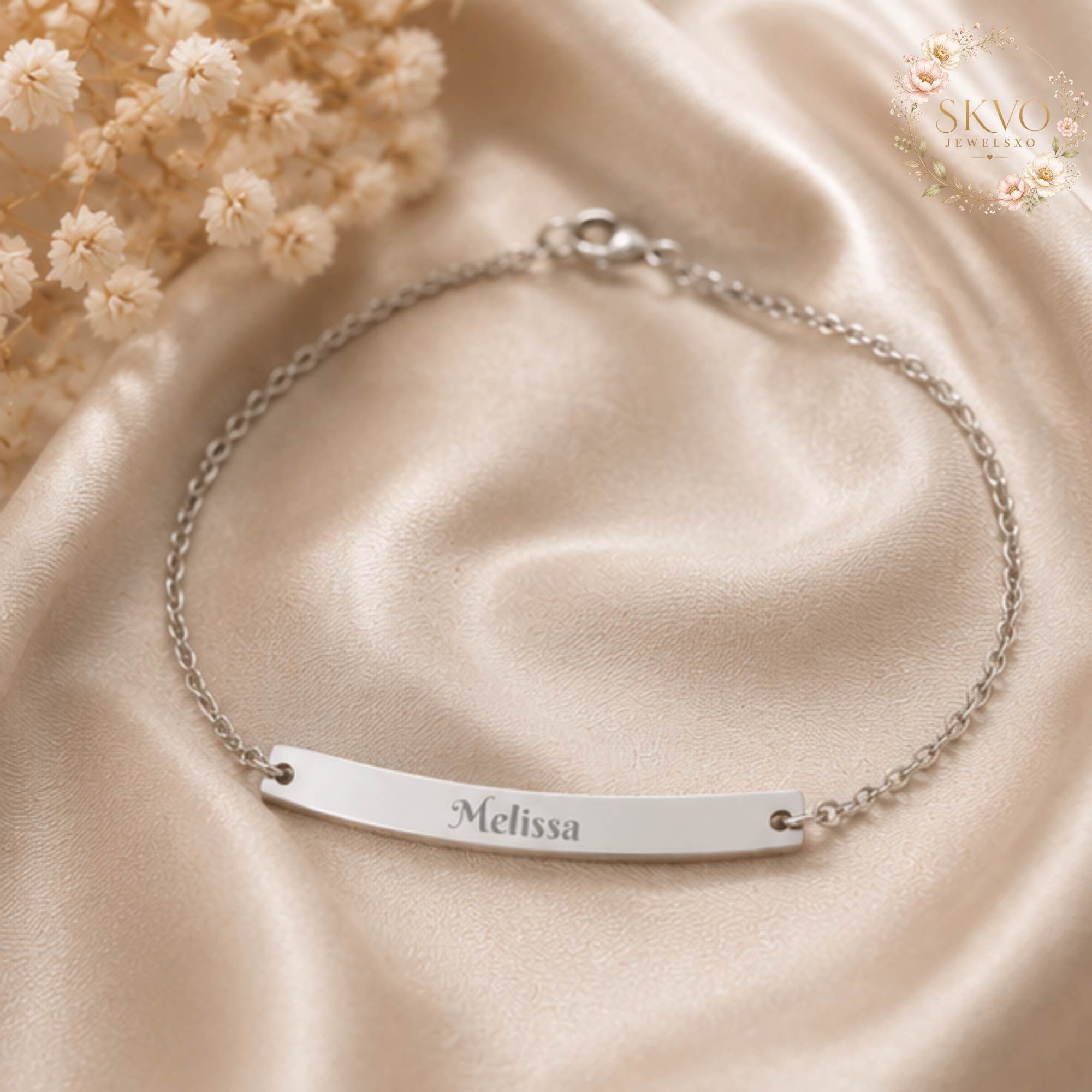 Engraved Curved Bar Anklet, Personalized Name Anklet | Sterling Silver