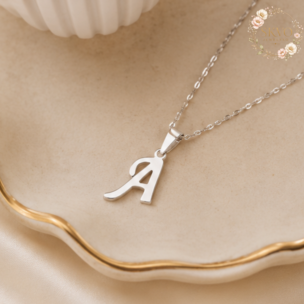 Initial Letter Pendant Necklace Stainless Steel