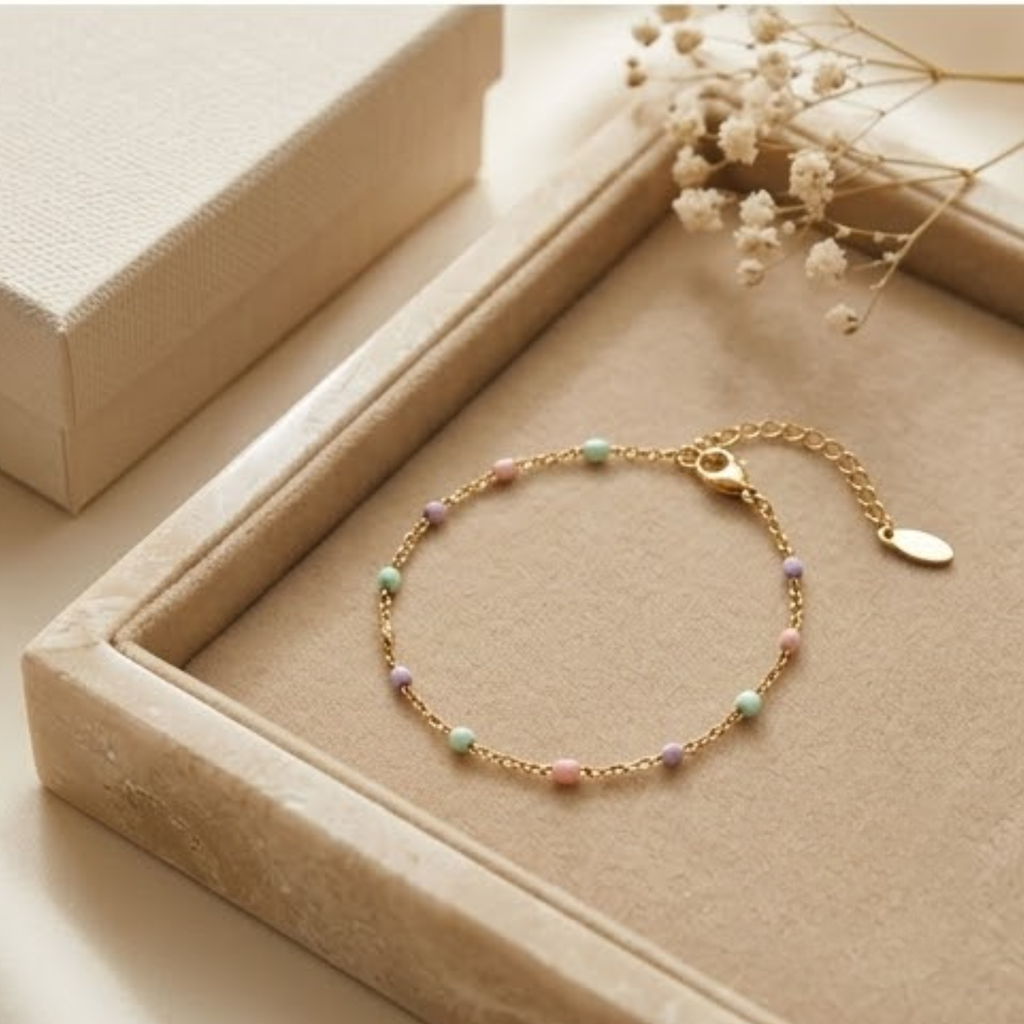 Pastel Thin Link Chain Bracelet, Delicate Jewelry for Women, Minimalist Silver Accessory, Gift for Her, Layering Bracelet