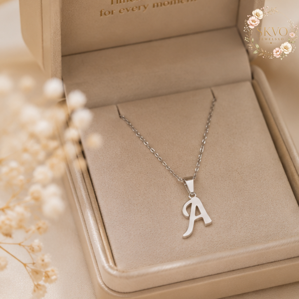 Initial Letter Pendant Necklace Stainless Steel