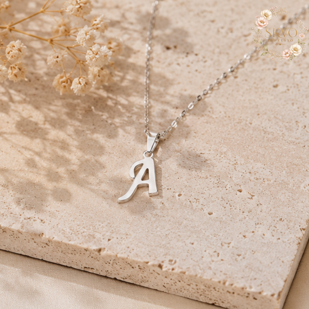 Initial Letter Pendant Necklace Stainless Steel