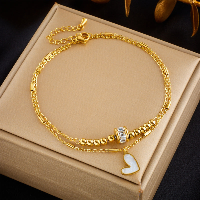 Fashion Jewelry Boho Classic Love Heart Chain Double Layer Chain Anklet