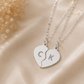 Split Heart Initial Necklace Set, Break Apart Heart Necklace