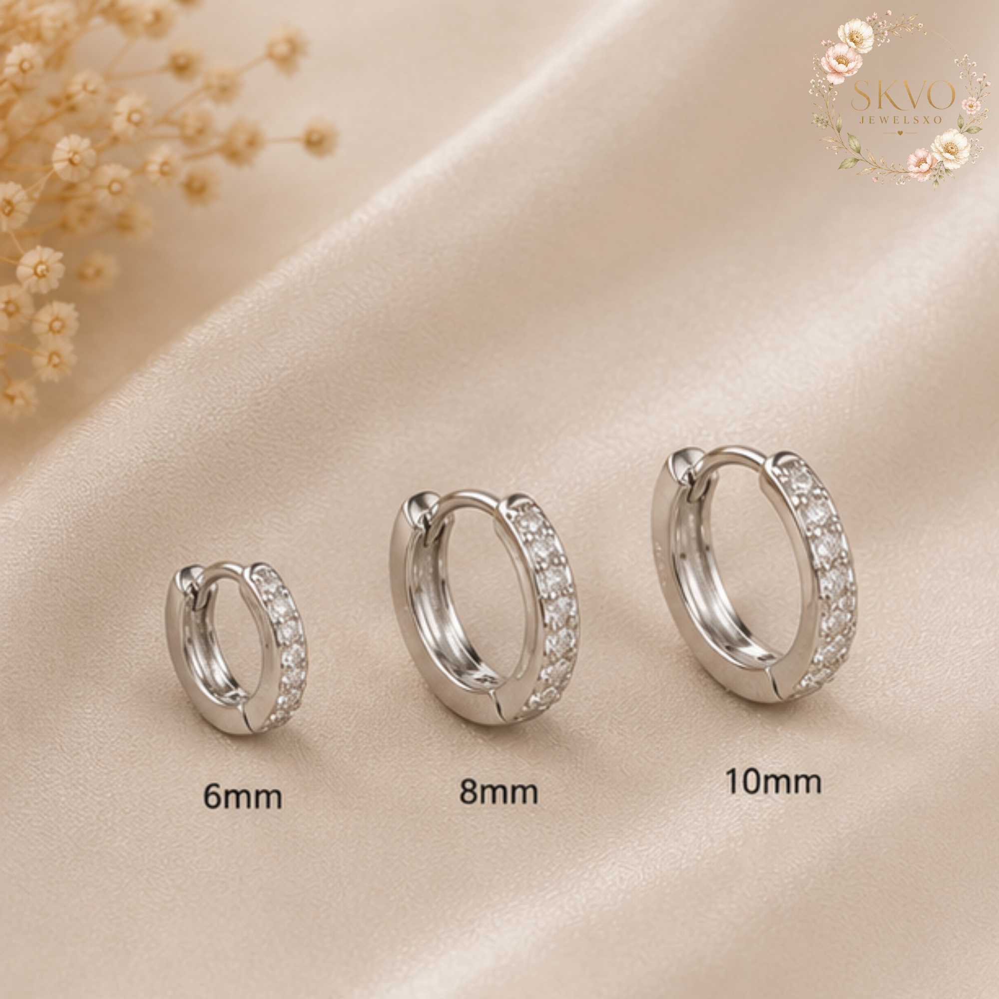 3 Pcs Simple Stainless Steel Crystal Small Hoops