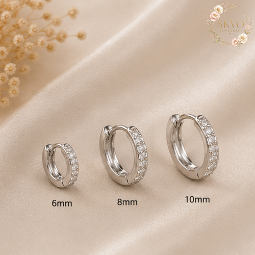 3 Pcs Simple Stainless Steel Crystal Small Hoops