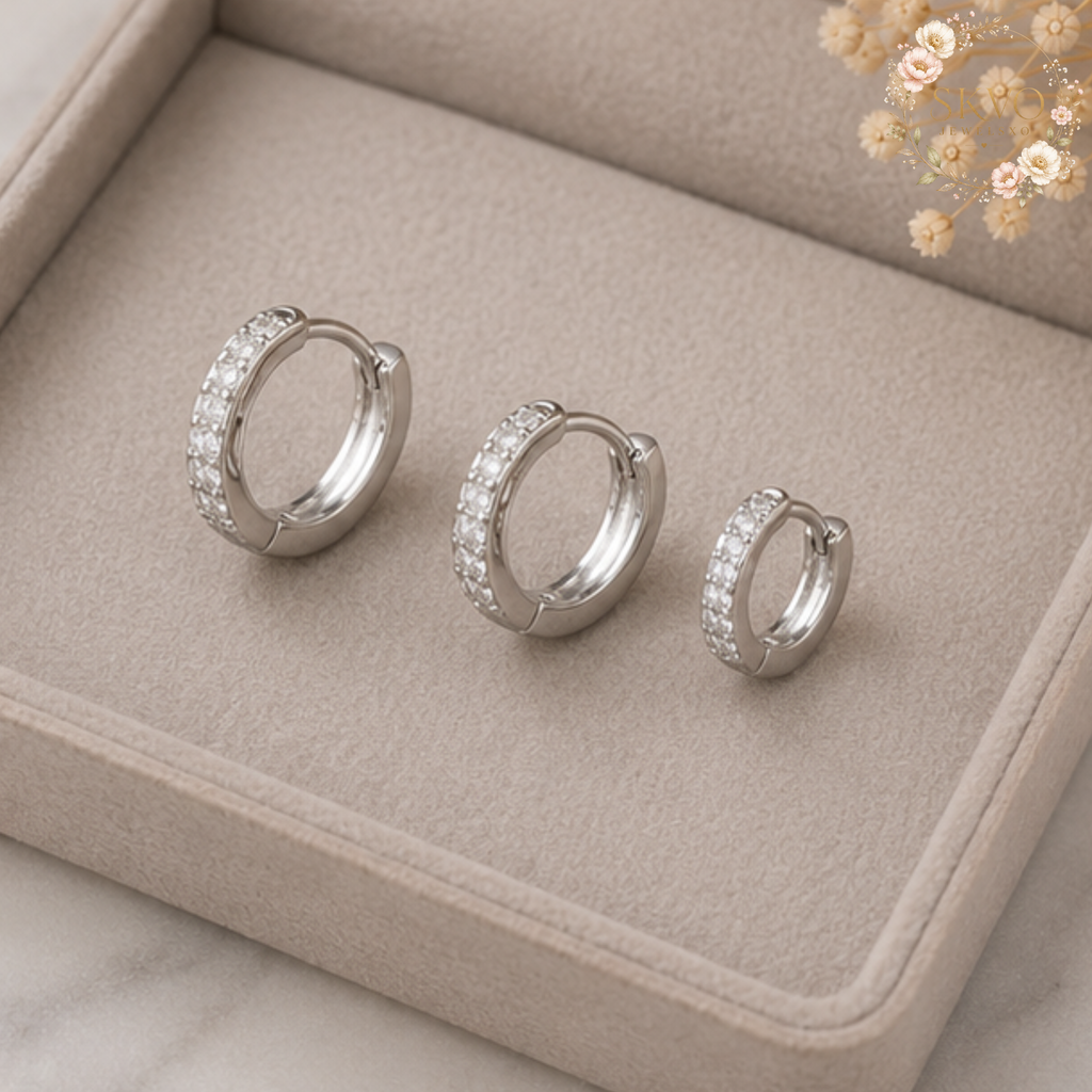 3 Pcs Simple Stainless Steel Crystal Small Hoops