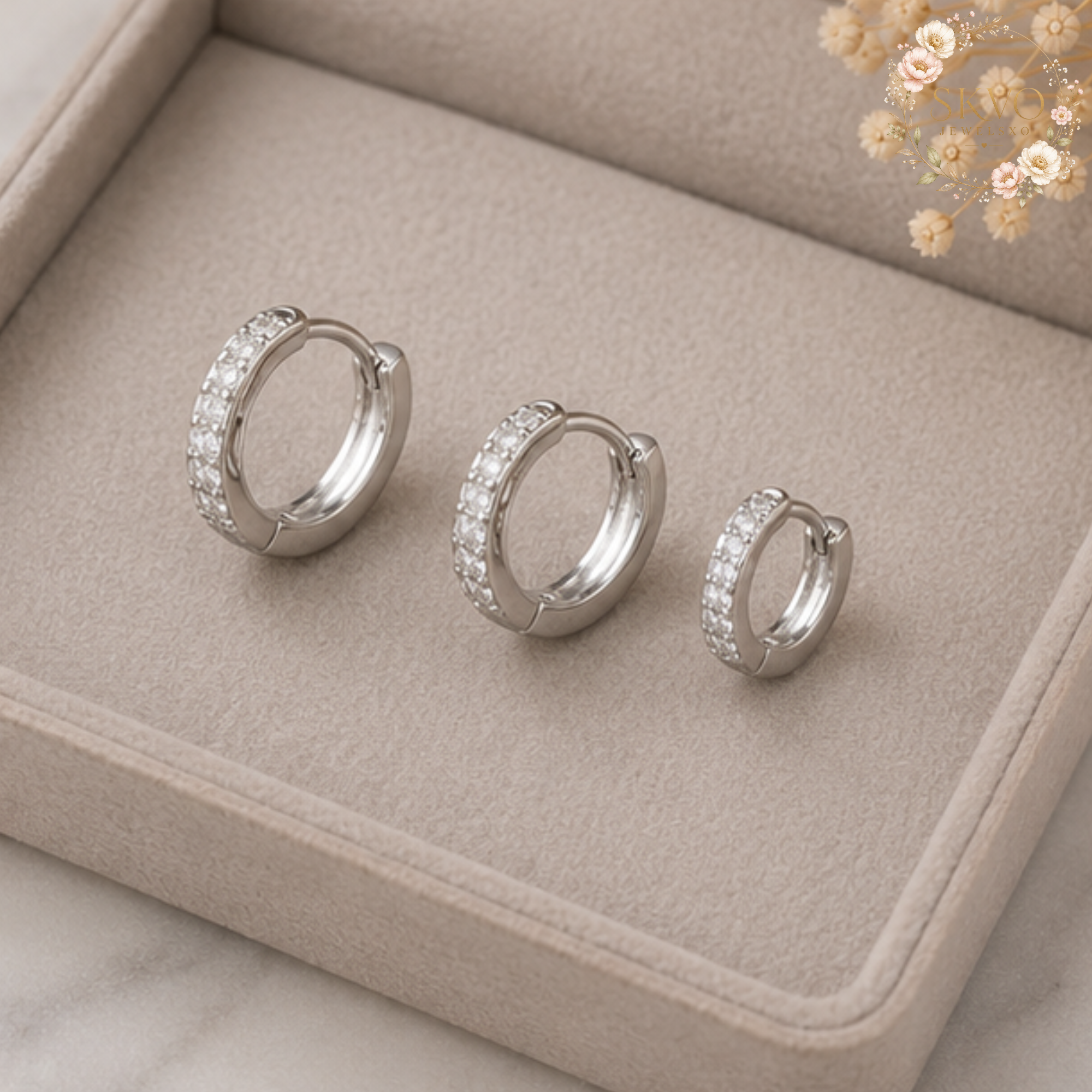 3 Pcs Simple Stainless Steel Crystal Small Hoops