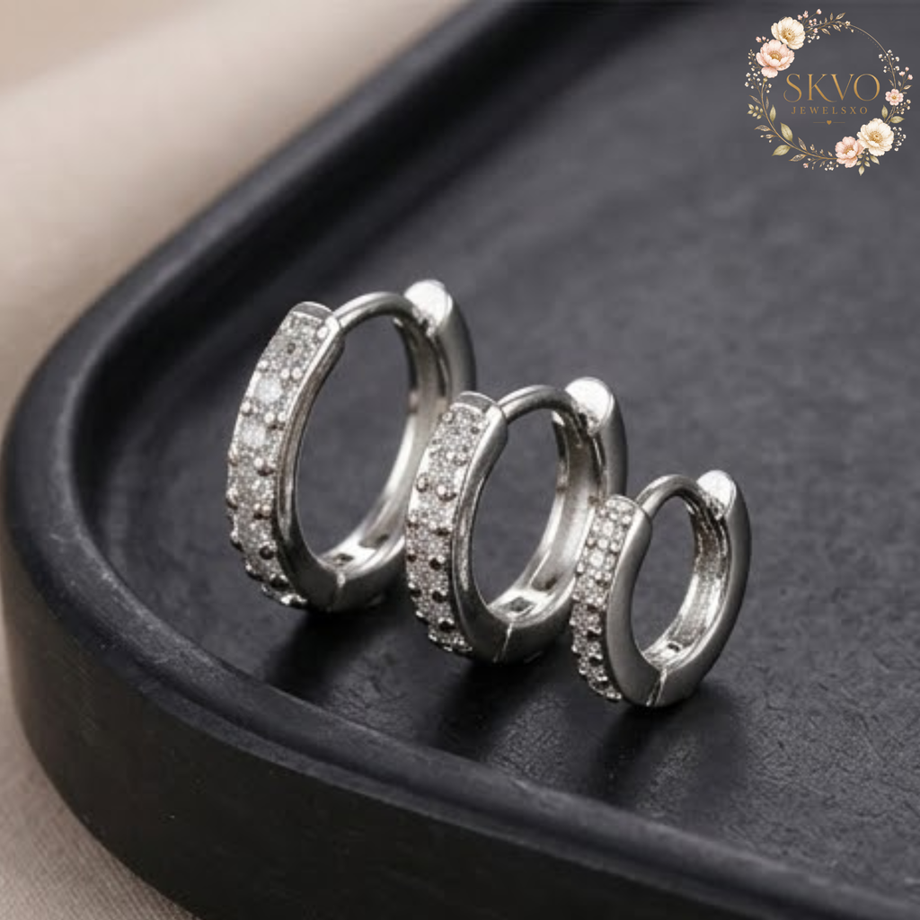 3 Pcs Simple Stainless Steel Crystal Small Hoops
