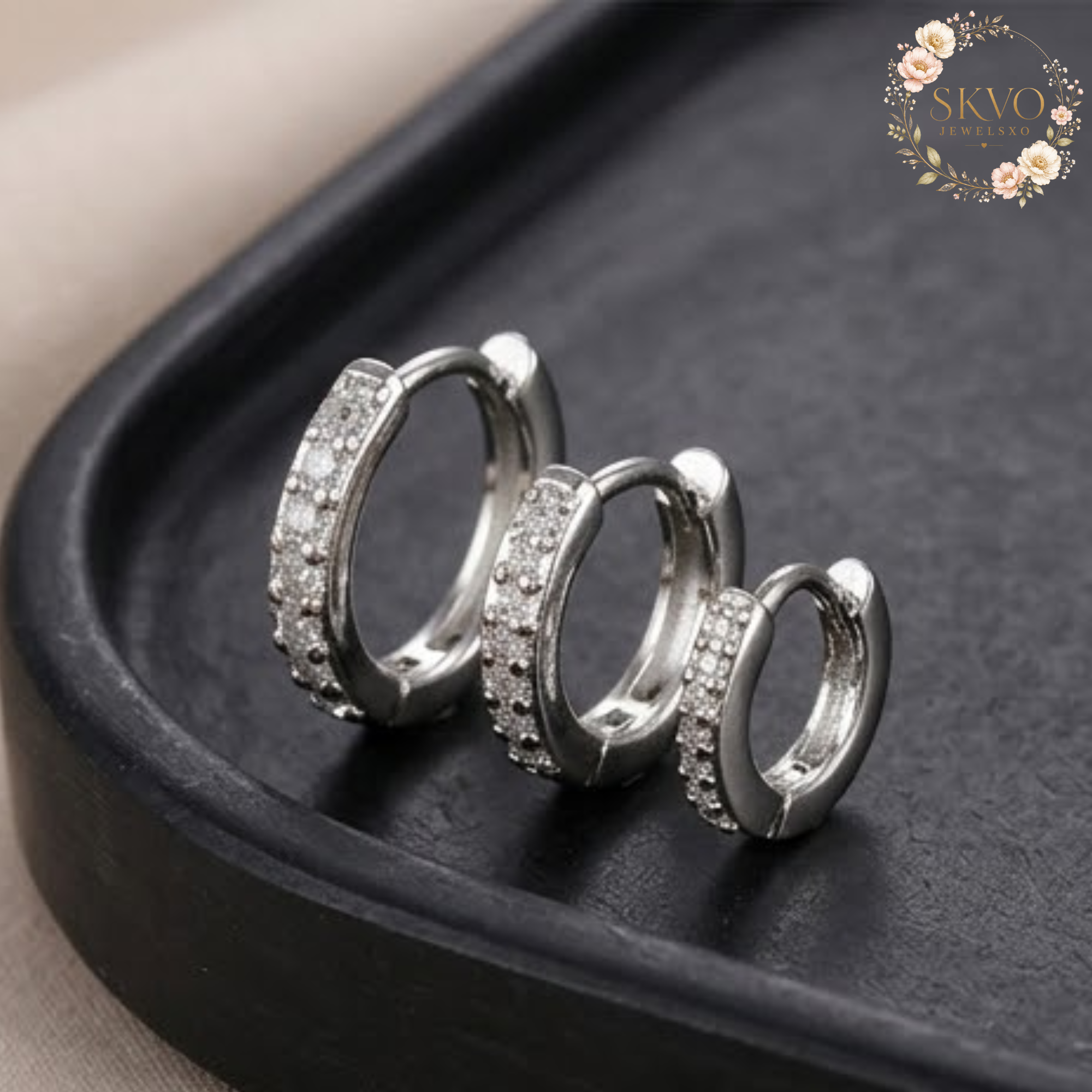 3 Pcs Simple Stainless Steel Crystal Small Hoops
