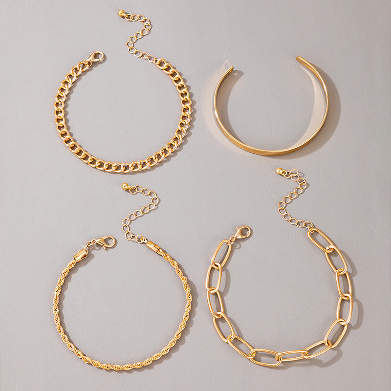 Exaggerated and Minimalist Gold Thick Chain Bracelet Set of Four Pieces