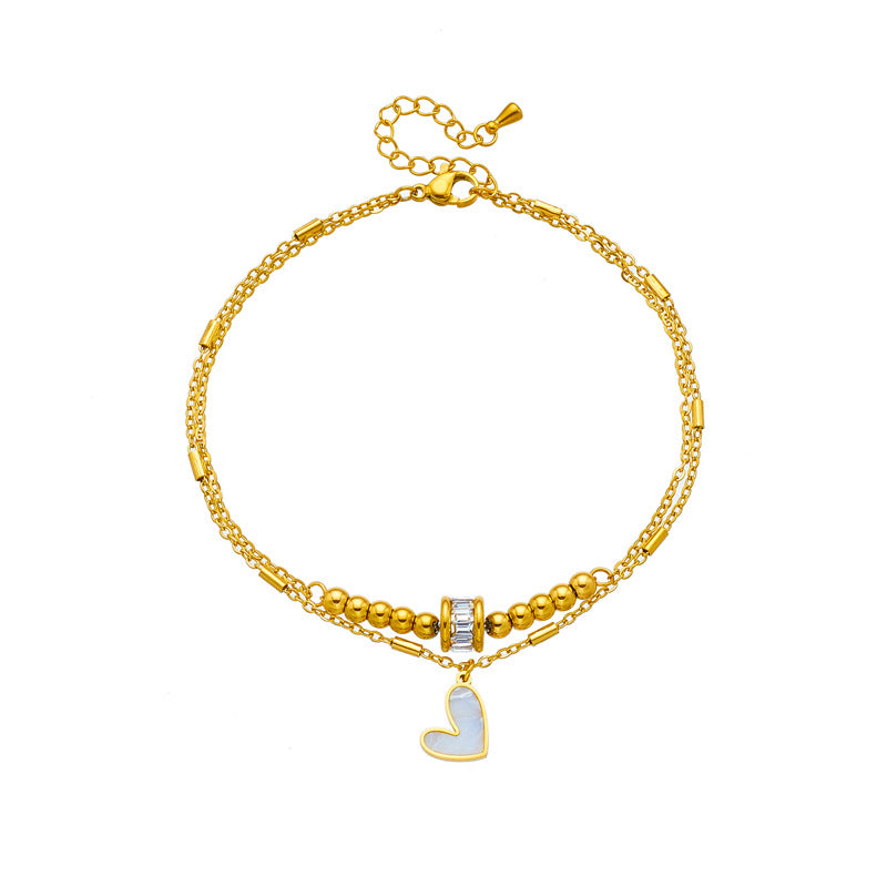 Fashion Jewelry Boho Classic Love Heart Chain Double Layer Chain Anklet