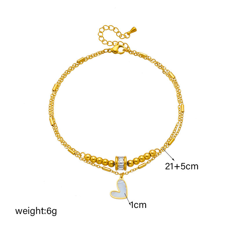 Fashion Jewelry Boho Classic Love Heart Chain Double Layer Chain Anklet