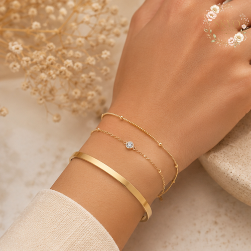3PC Chain Link Bar Bracelets Stainless Steel, Minimalist Jewelry, Gift for Women, Elegant Stackable Arm Cuffs, Modern Fashion Accessories