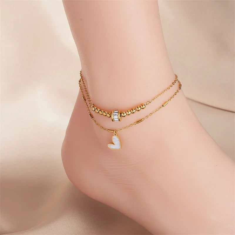 Fashion Jewelry Boho Classic Love Heart Chain Double Layer Chain Anklet